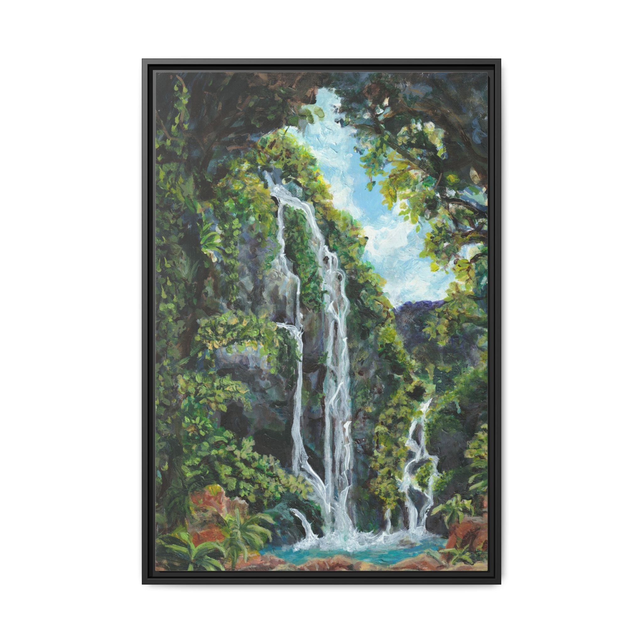 Framed Matte Canvas Hidden Falls Landscape Print of Original— Tropical Nature Wall Art