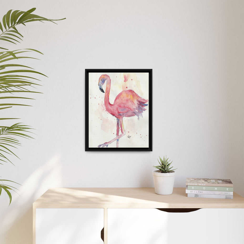Watercolor Flamingo Dance Matte Canvas Framed Art Print of Original