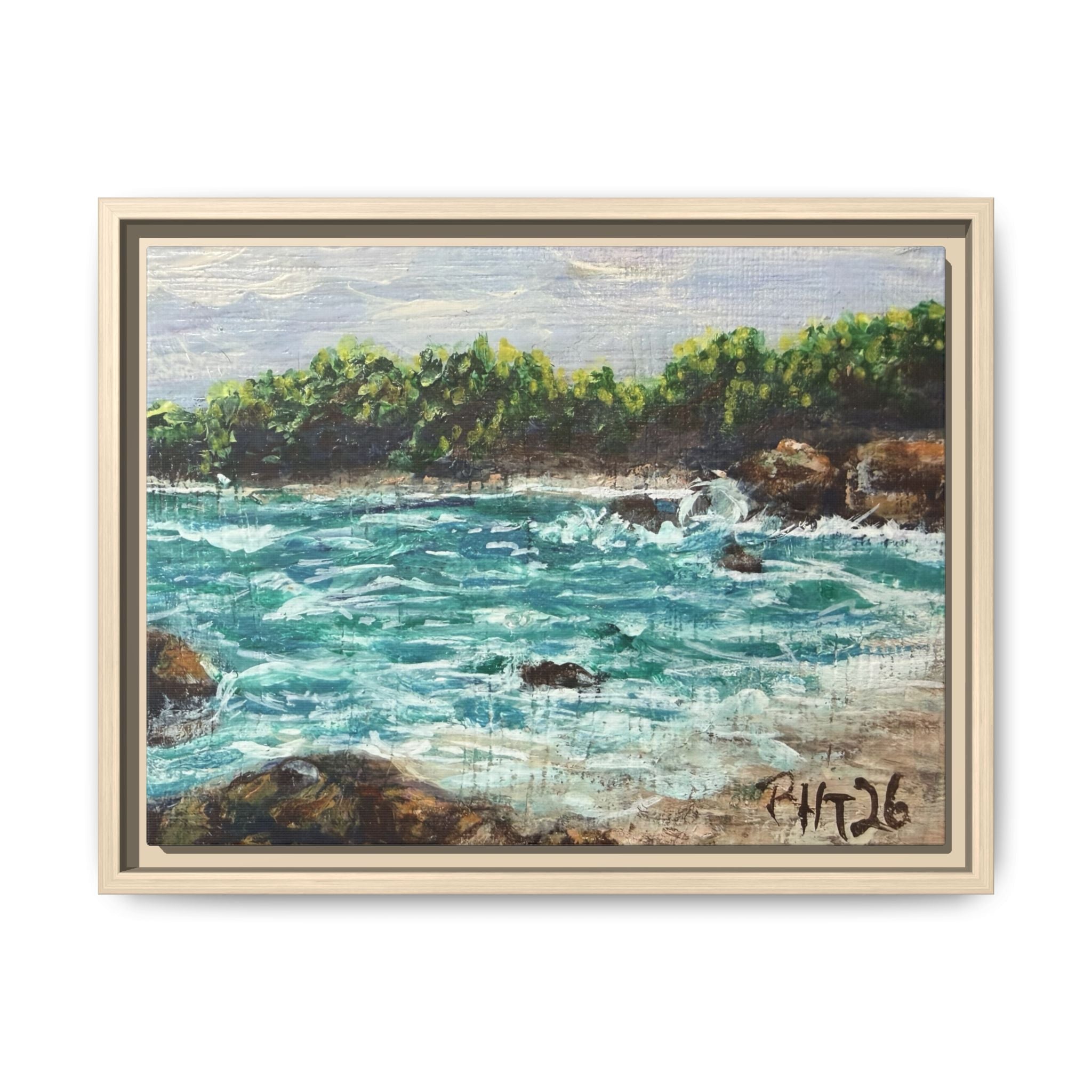 Framed Matte Canvas Print — Down By The Bay Print of Original - Turquoise Ocean Seascape Painting