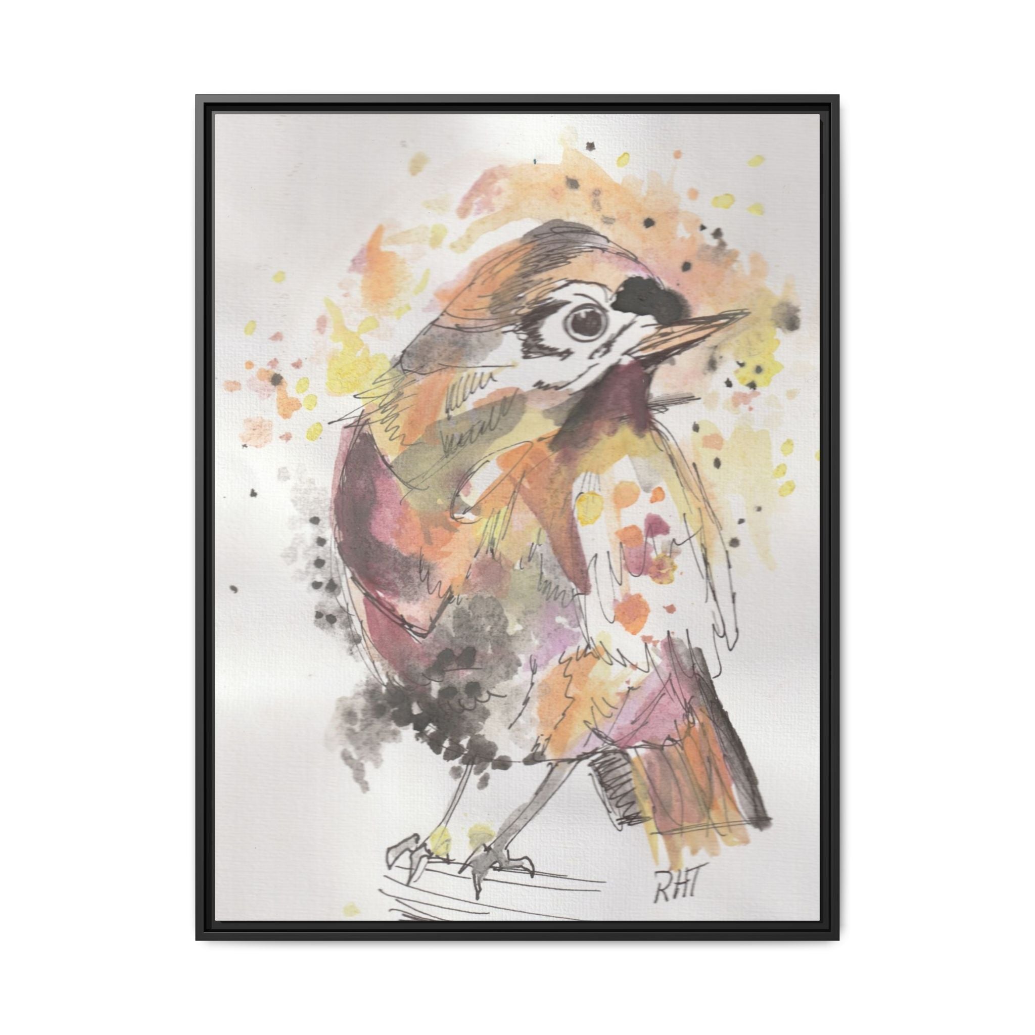 Carolina Wren Watercolor Songbird Framed Art Print of Original — Matte Canvas Wall Decor