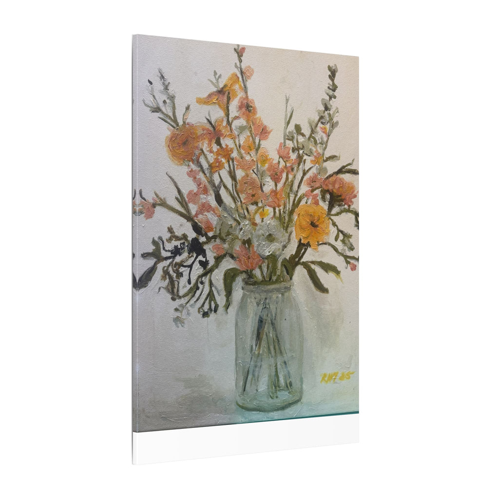 Flowers in Glass Jar Matte Canvas Print of Original— Rustic Cottage Wall Art