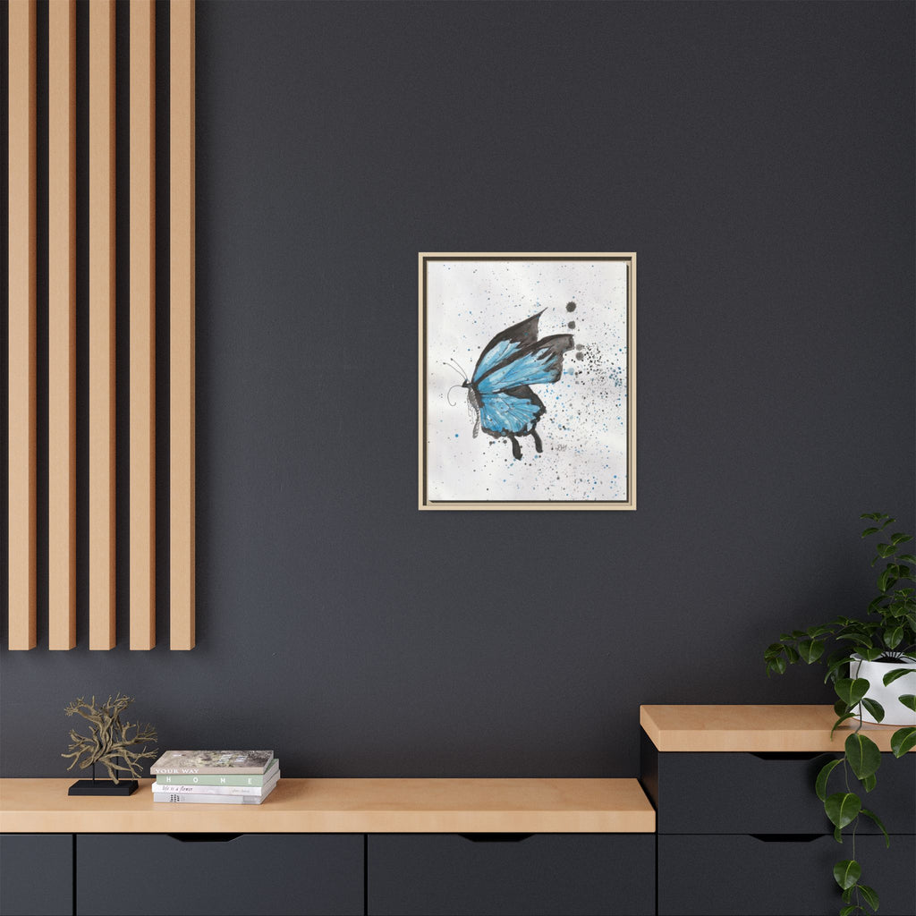 Blue Watercolor Butterfly Matte Canvas Print (Framed)