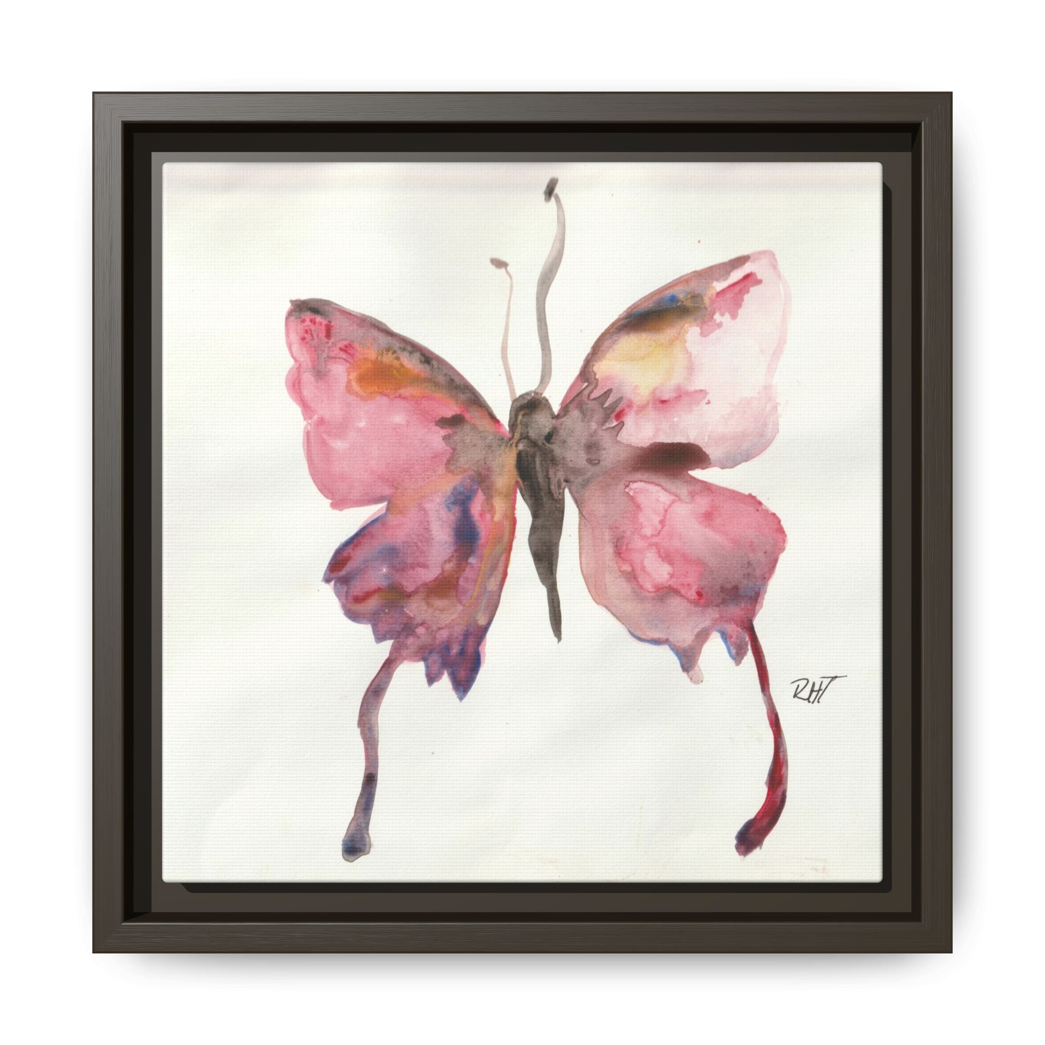 Framed Watercolor Float Like a Butterfly Canvas Print of Original— Pink Floral Wall Art