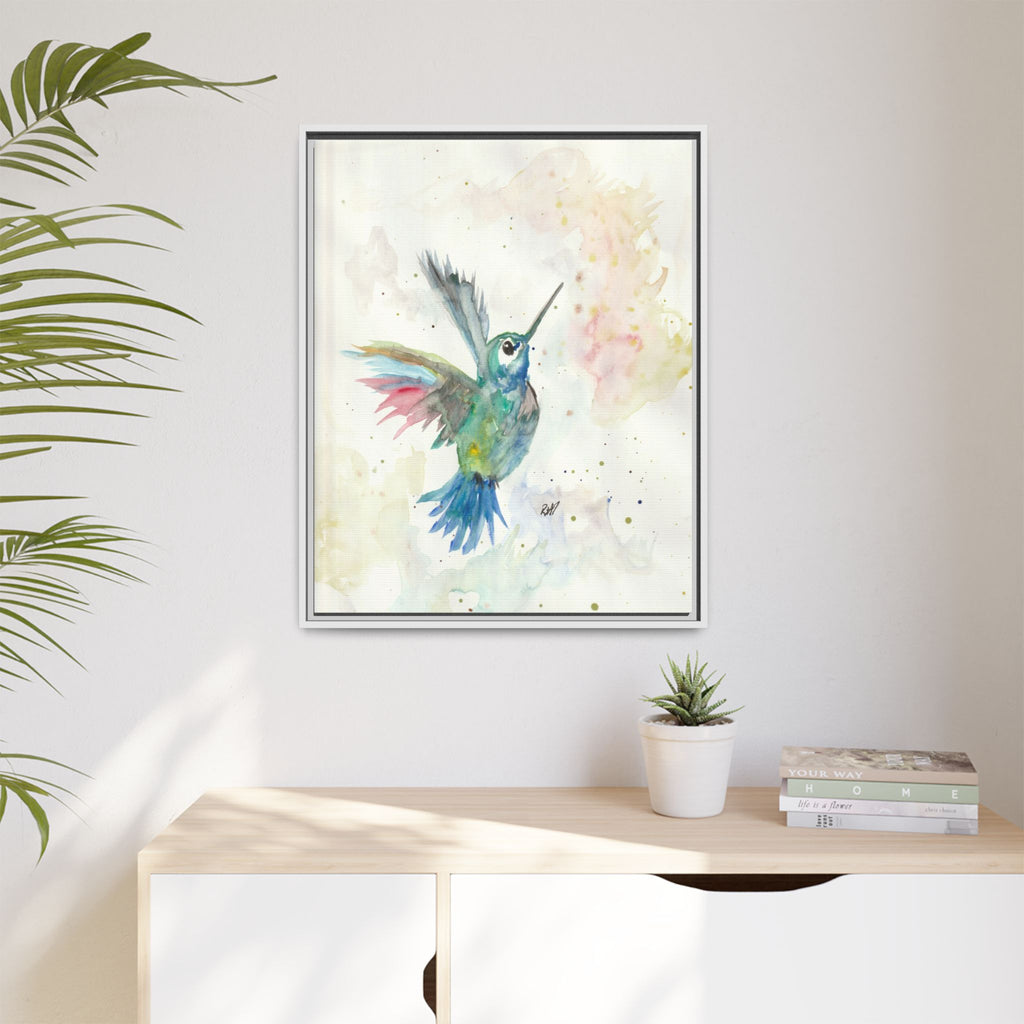 Higher Hummingbird Watercolor Framed Canvas Print of Original — Multicolor Matte Wall Art