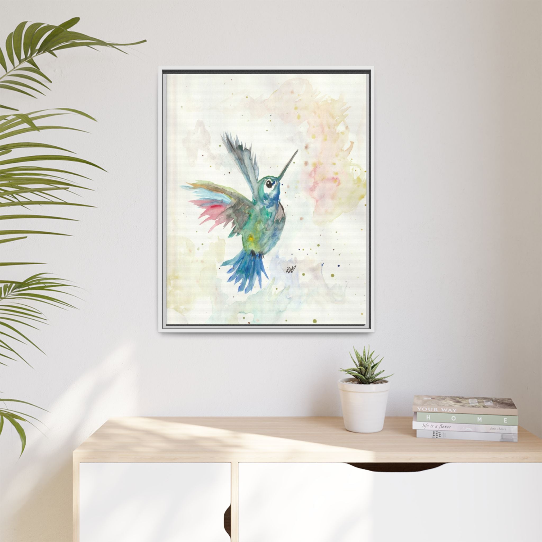 Higher Hummingbird Watercolor Framed Canvas Print of Original — Multicolor Matte Wall Art