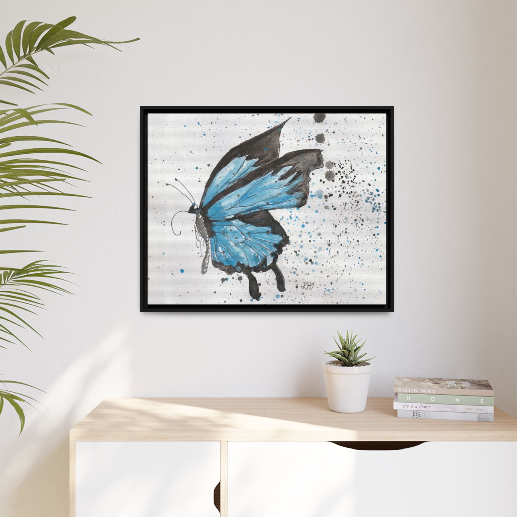 Blue Watercolor Butterfly Matte Canvas Print (Framed)