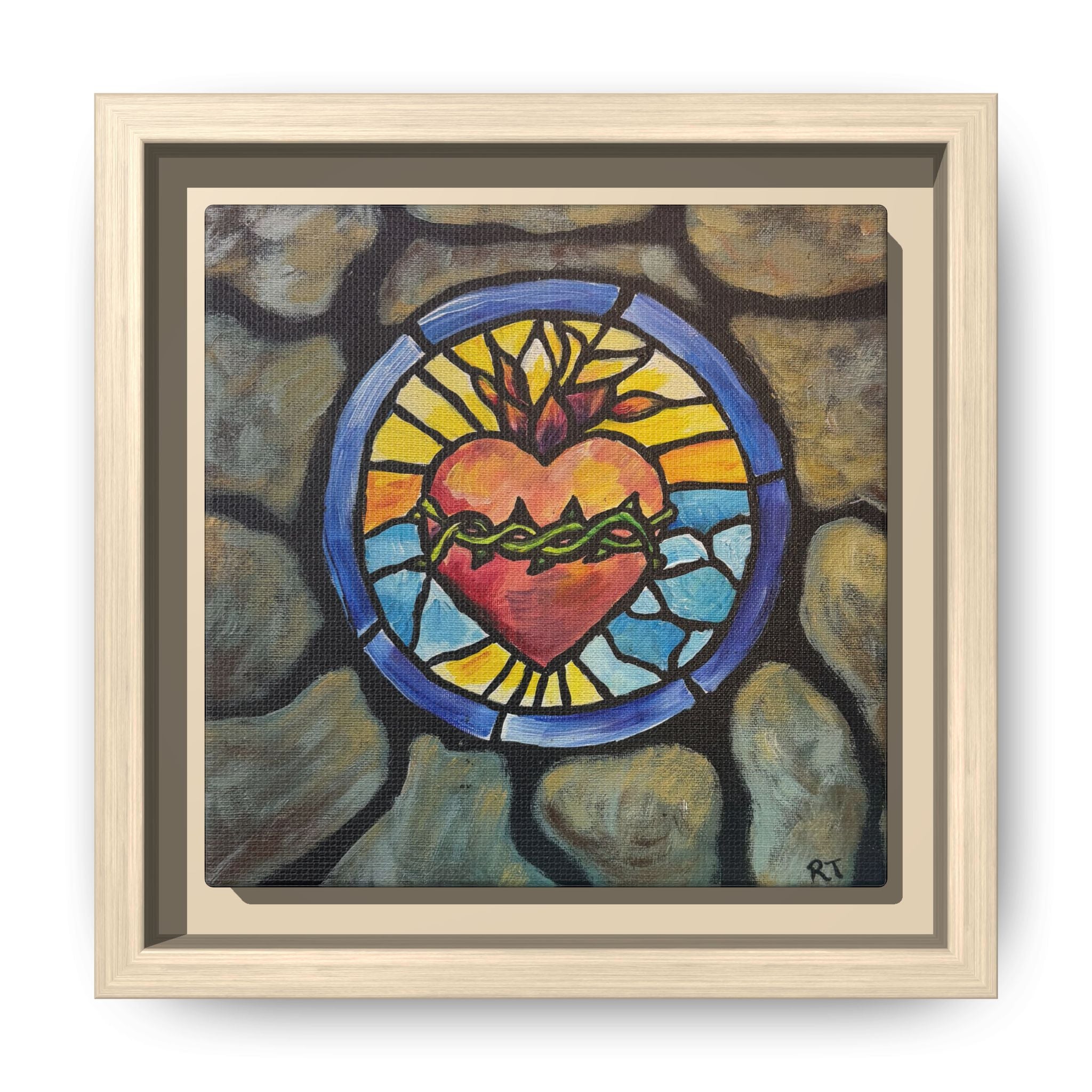 Sacred Heart Stained Glass Print — Framed Matte Canvas