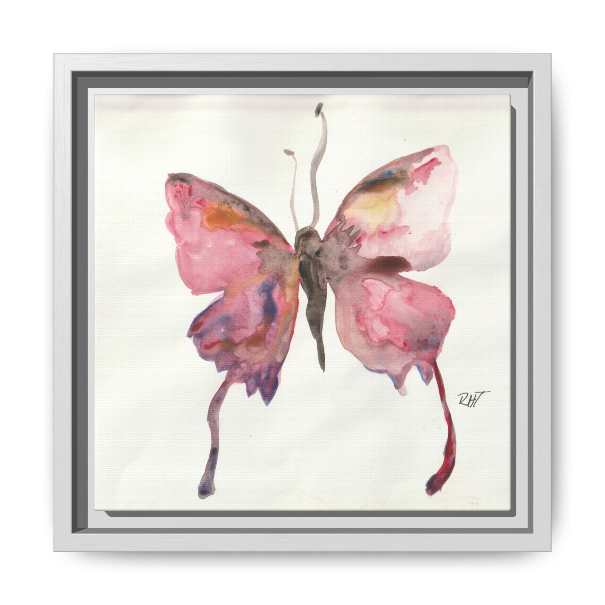 Framed Watercolor Float Like a Butterfly Canvas Print of Original— Pink Floral Wall Art