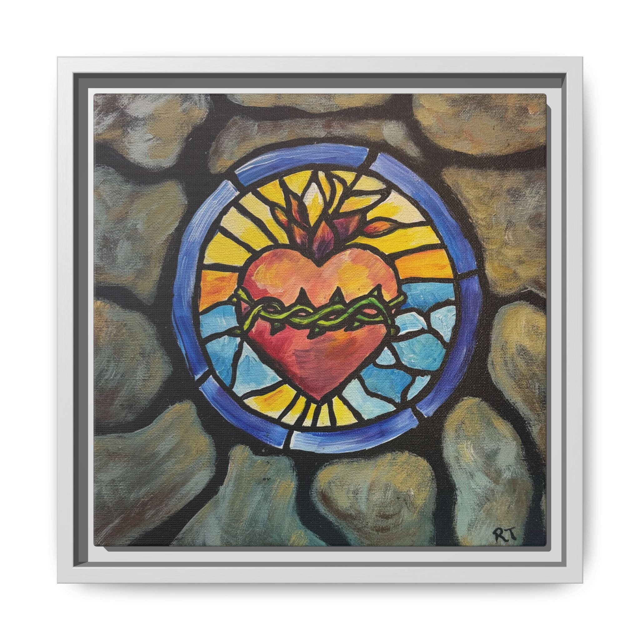 Sacred Heart Stained Glass Print — Framed Matte Canvas