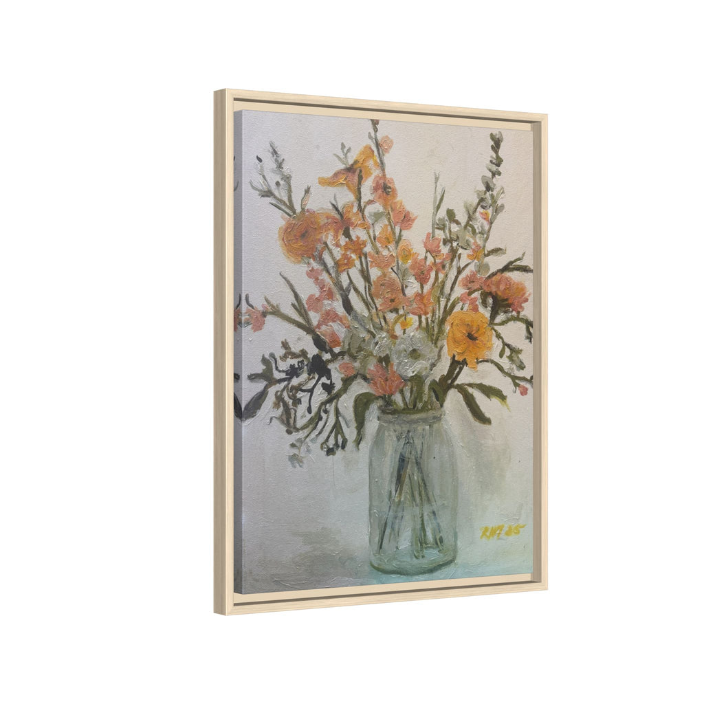 Framed Matte Canvas Art - Flower in Glass Jar Floral Painting Print of Original