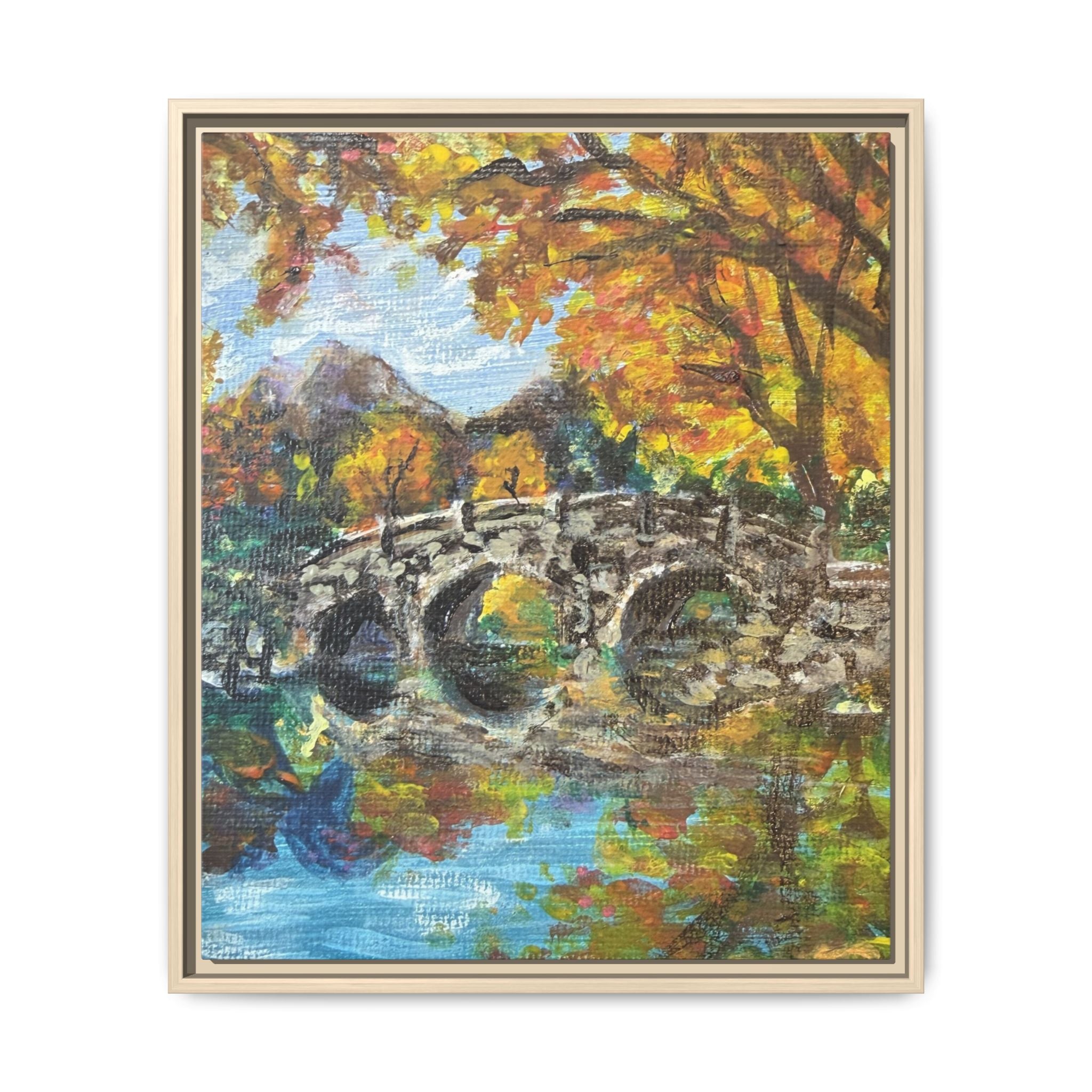 Framed Print of Original Canvas Wall Art — Autumn Bridge Landscape