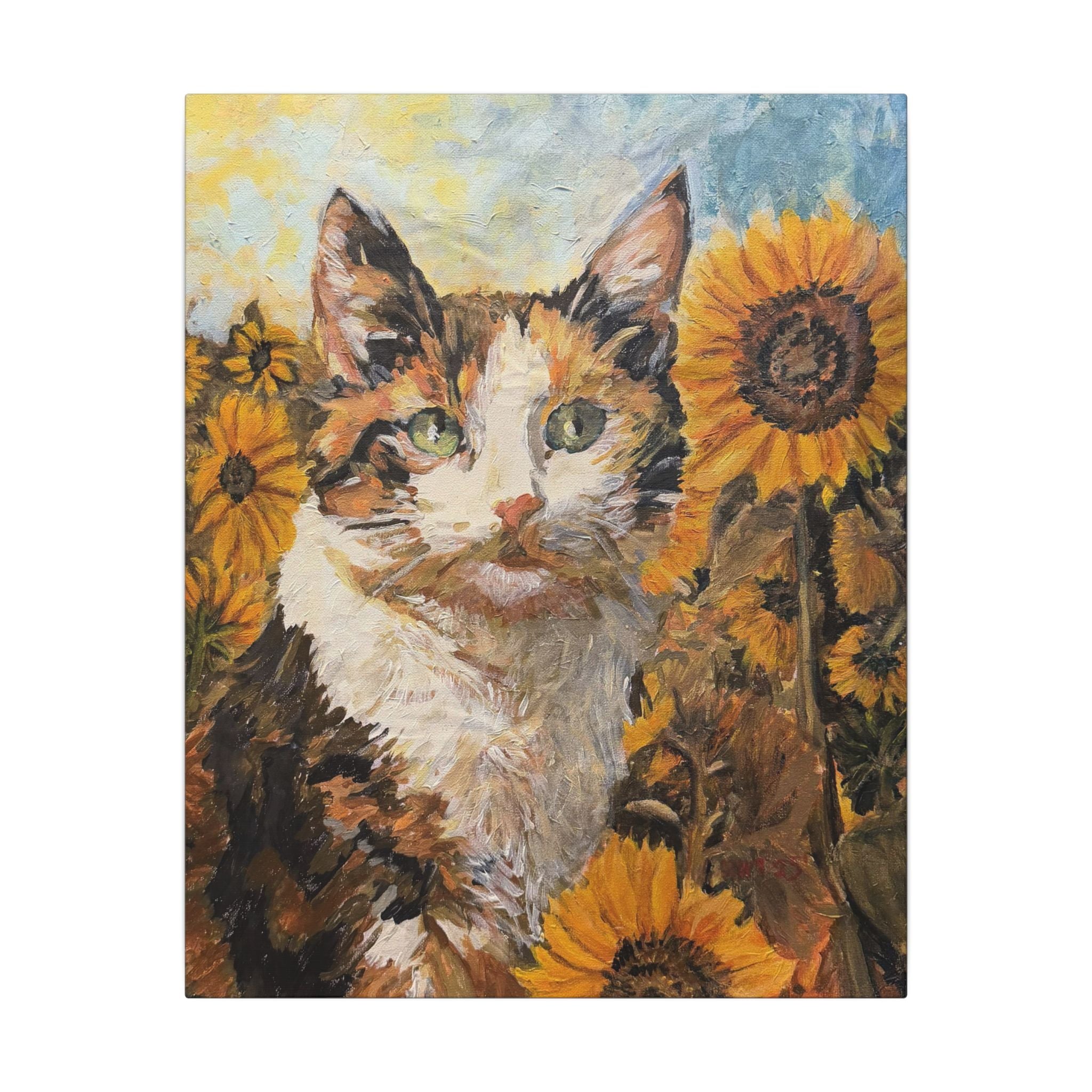 Dixie Cat in Sunflowers Canvas Wall Art Print of Original