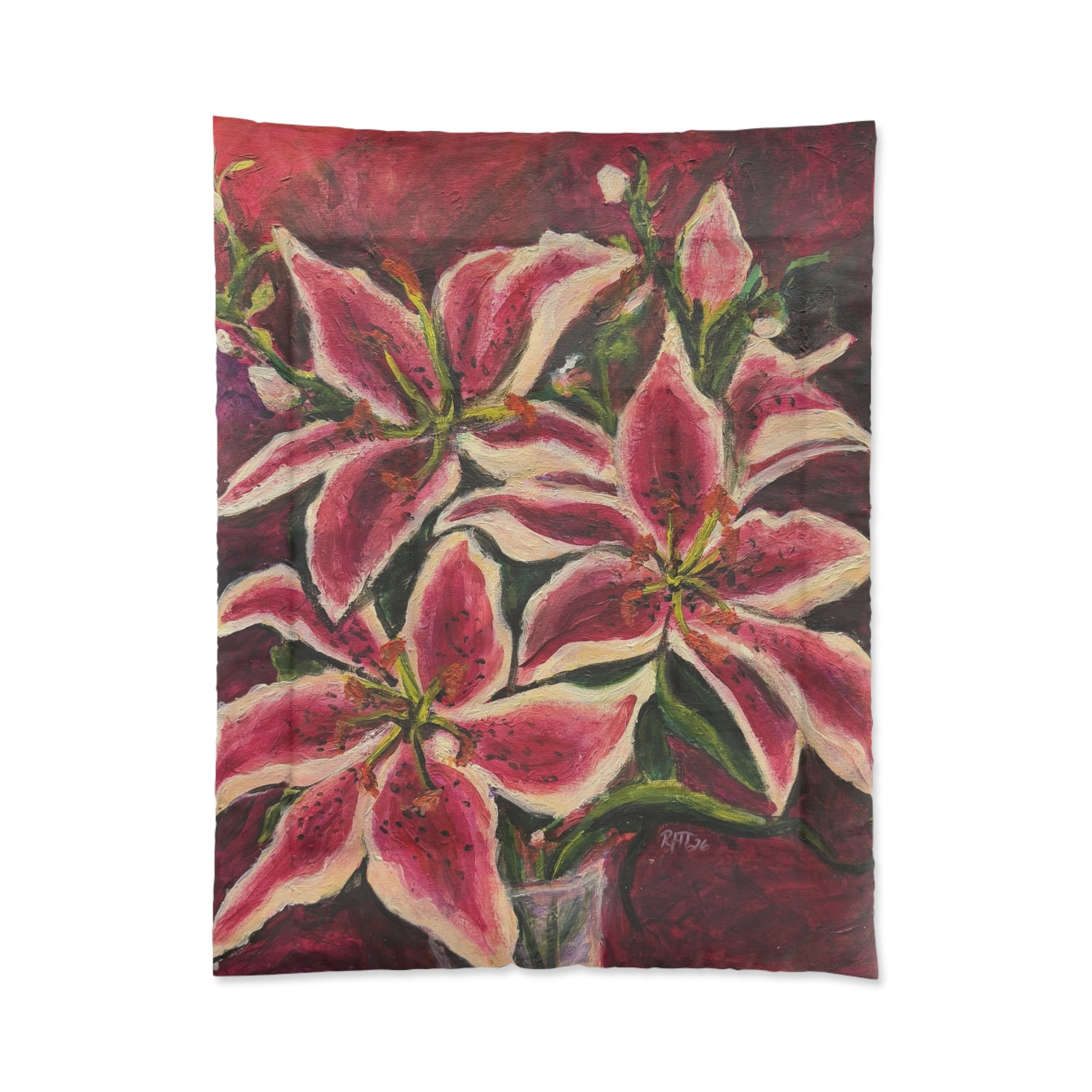 Floral Stargazer Lily Comforter – Bold Pink Botanical Bedding