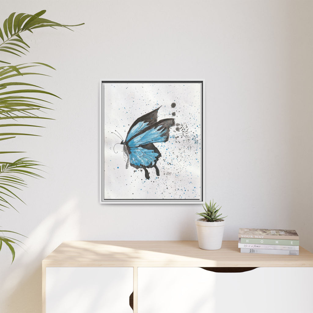 Blue Watercolor Butterfly Matte Canvas Print (Framed)