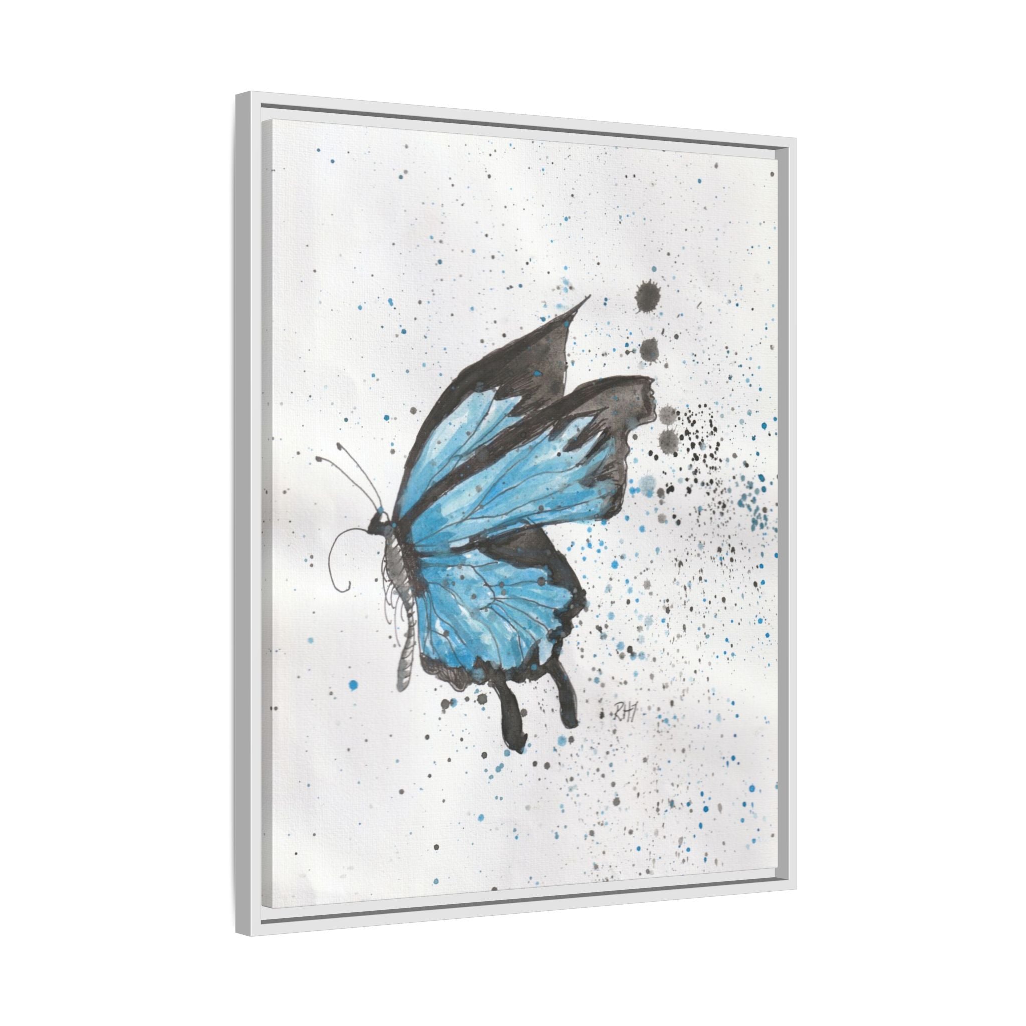 Blue Watercolor Butterfly Matte Canvas Print (Framed)