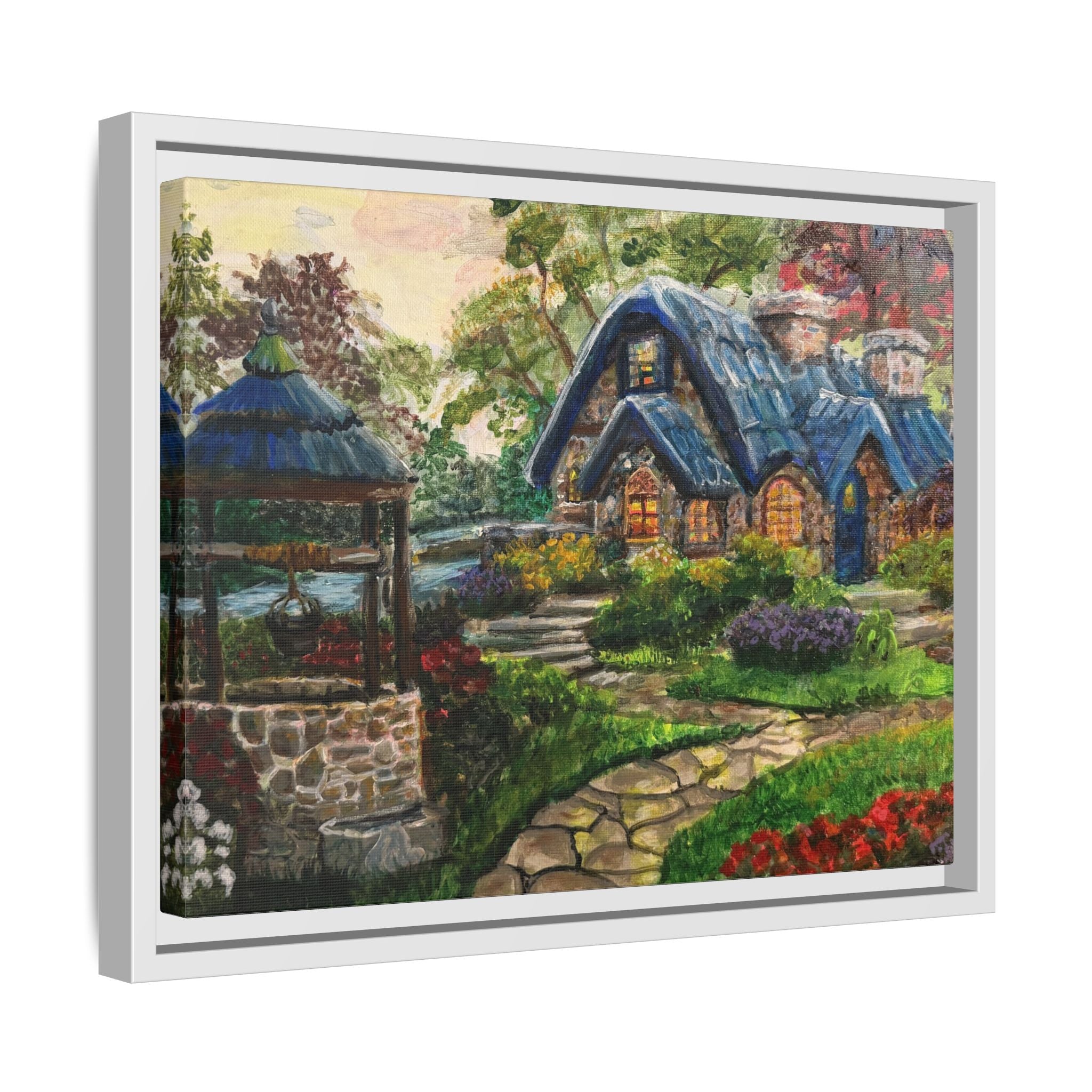 Framed Matte Canvas Cottage Well - Print of Original— Cozy Garden Pathway Print