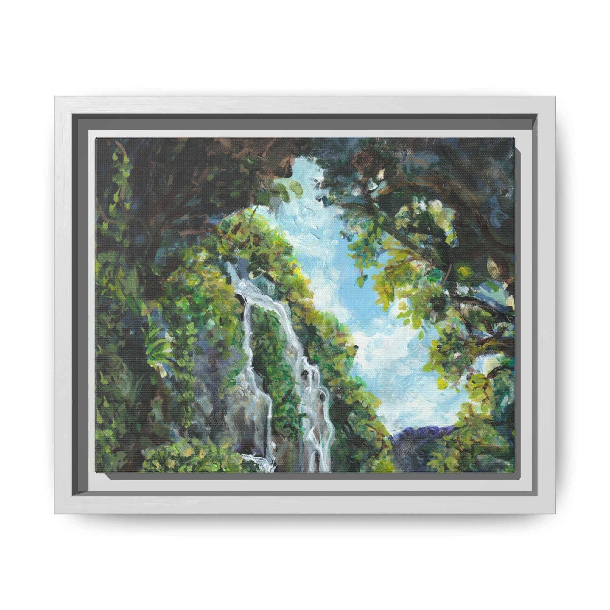 Framed Matte Canvas Hidden Falls Landscape Print of Original— Tropical Nature Wall Art