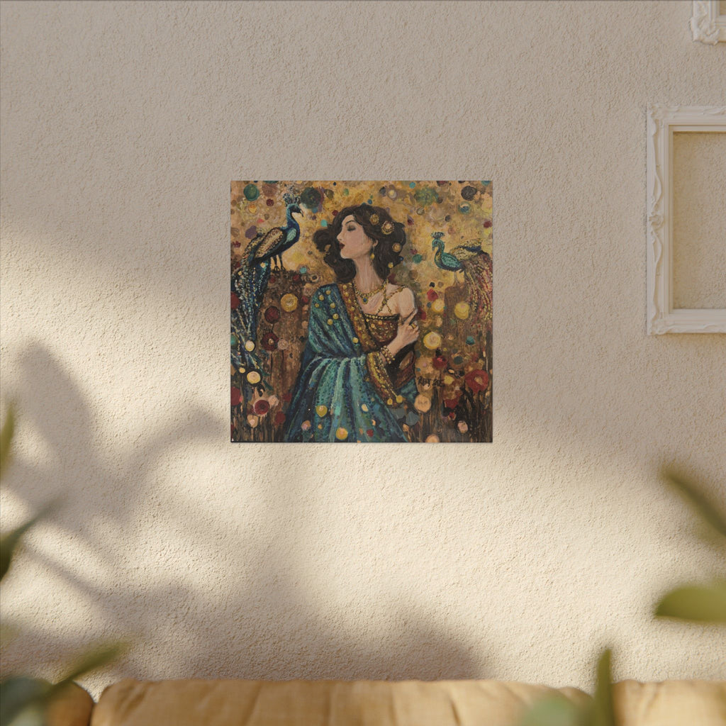 Gilded Peacock Muse Matte Canvas Wall Art  Print of Original— Stretched Decorative Painting
