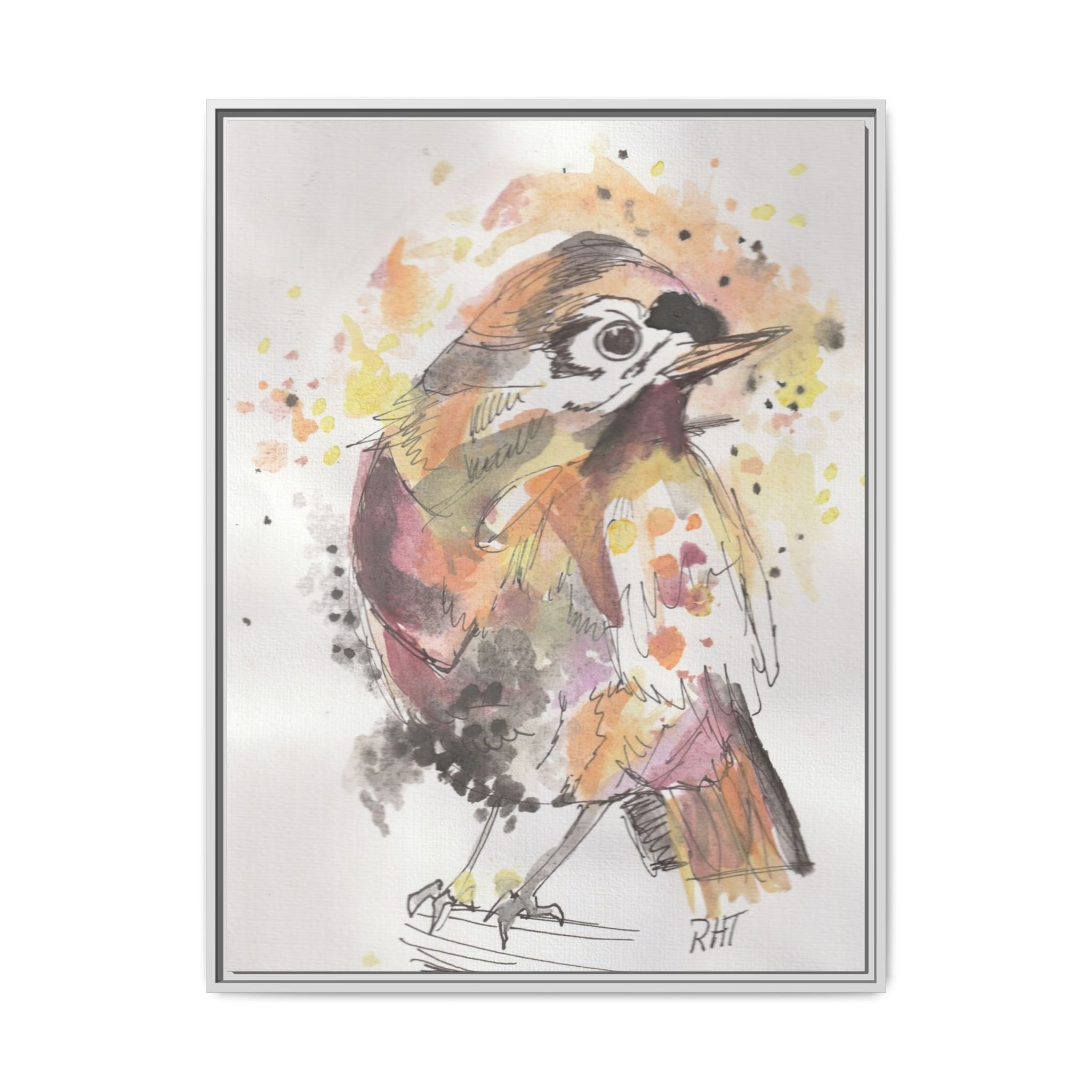 Carolina Wren Watercolor Songbird Framed Art Print of Original — Matte Canvas Wall Decor
