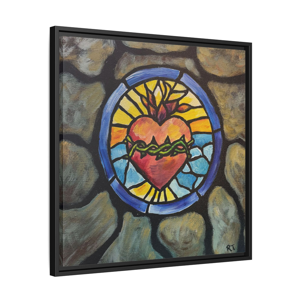 Sacred Heart Stained Glass Print — Framed Matte Canvas