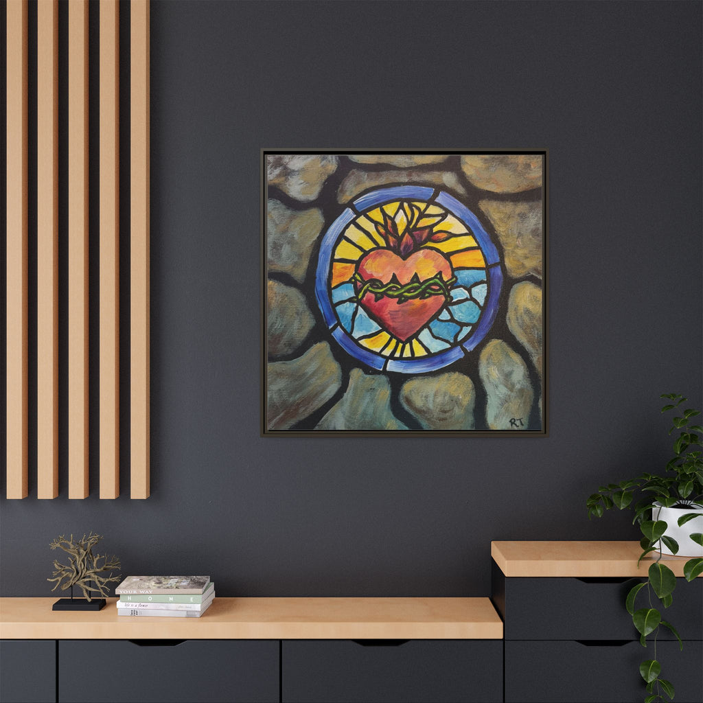 Sacred Heart Stained Glass Print — Framed Matte Canvas