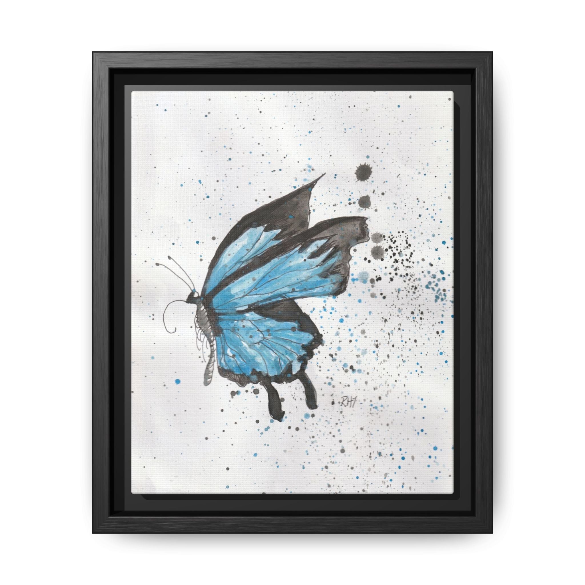 Blue Watercolor Butterfly Matte Canvas Print (Framed)