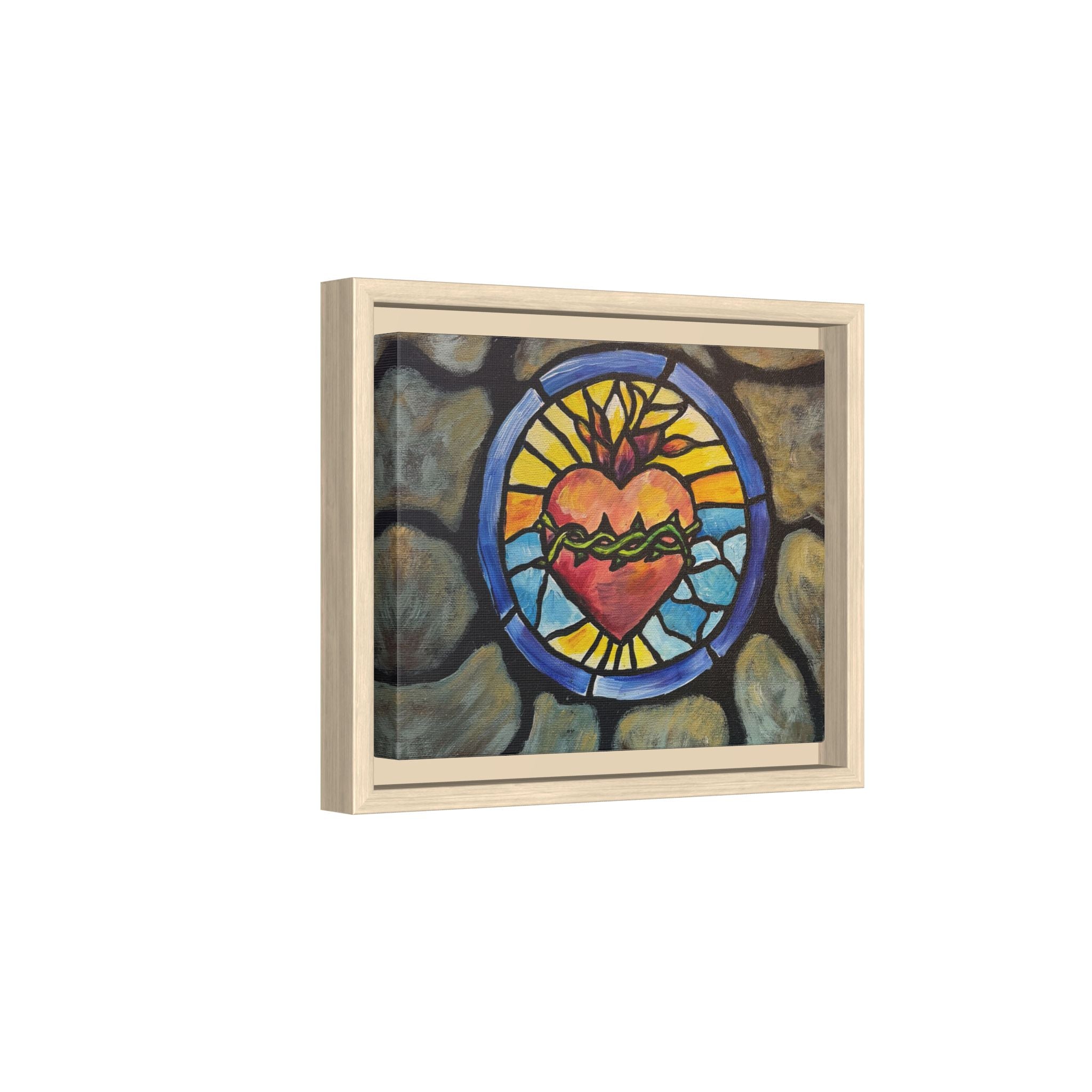 Sacred Heart Stained Glass Print — Framed Matte Canvas