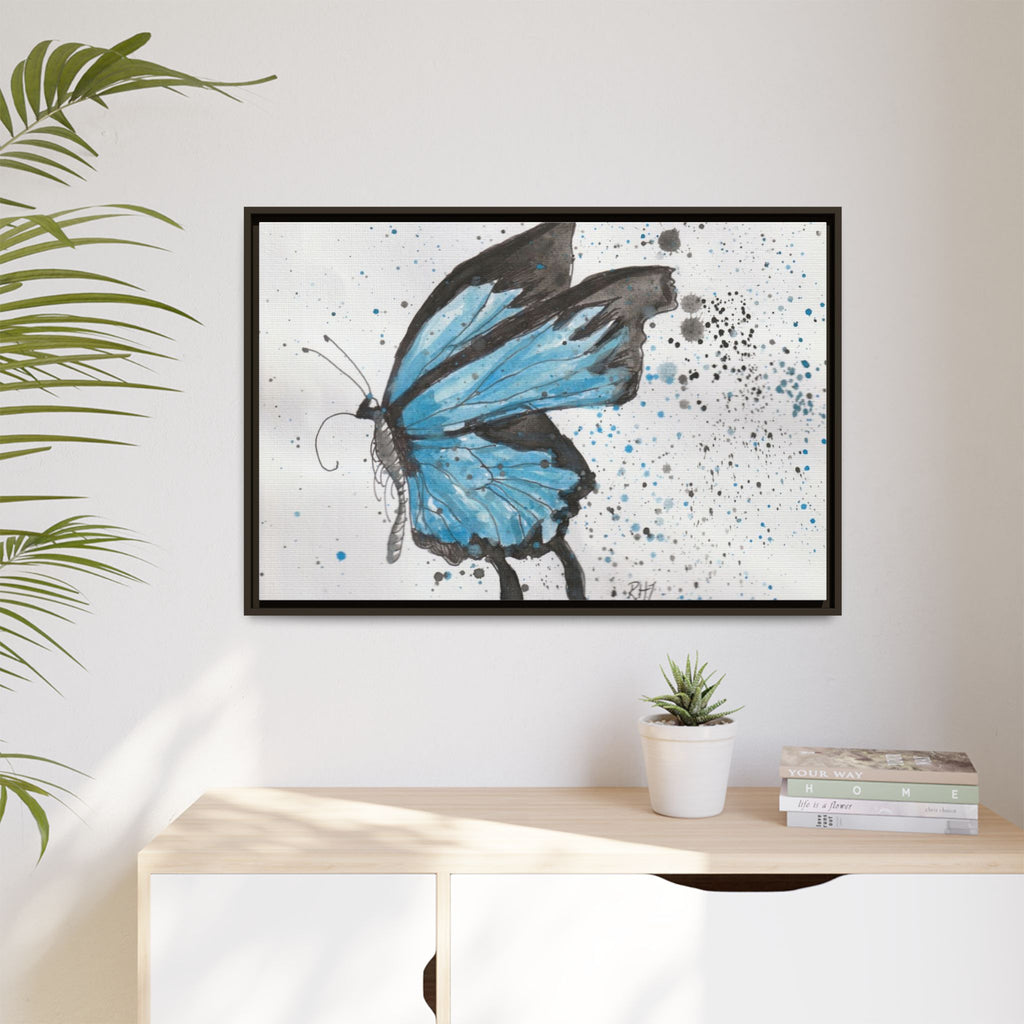 Blue Watercolor Butterfly Matte Canvas Print (Framed)