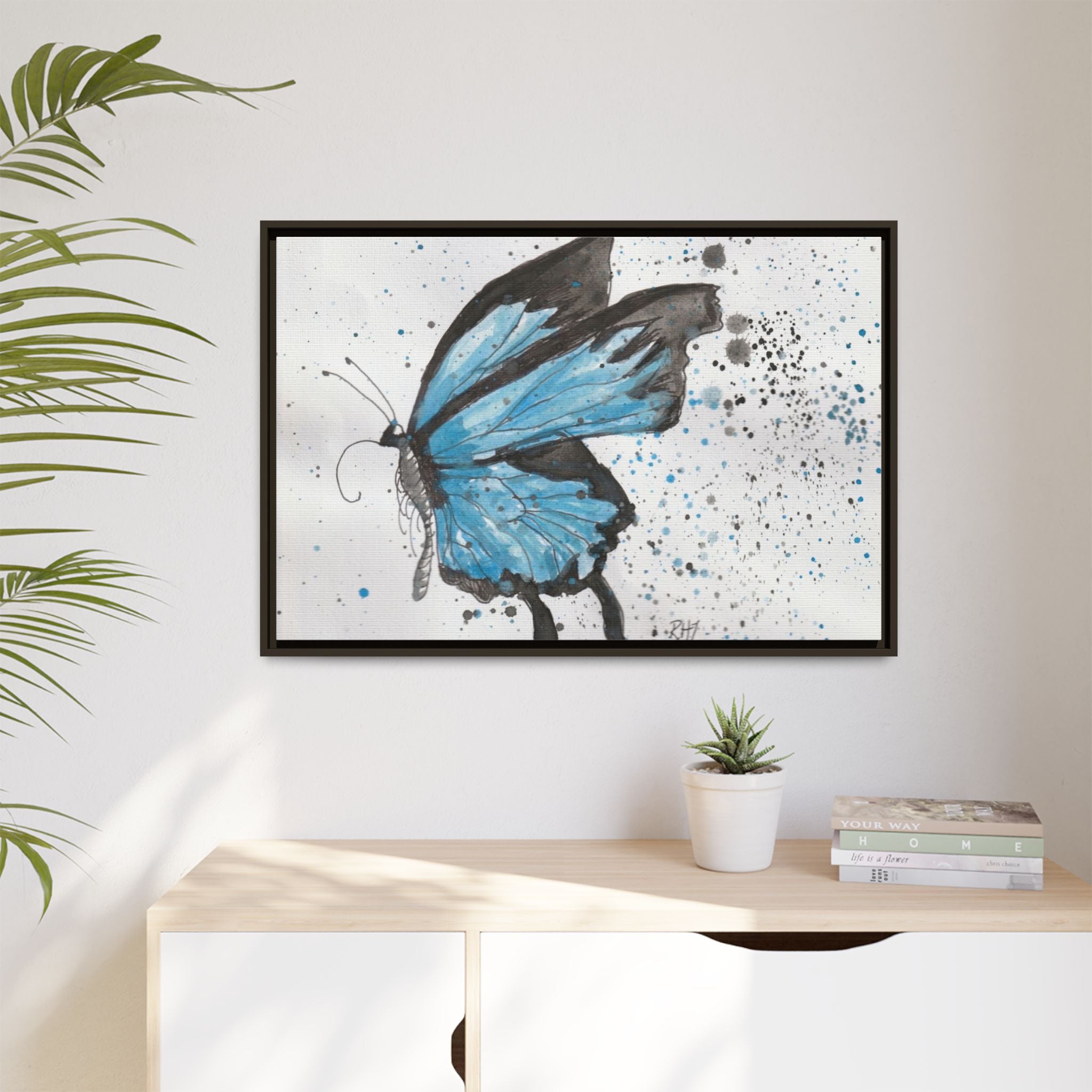 Blue Watercolor Butterfly Matte Canvas Print (Framed)