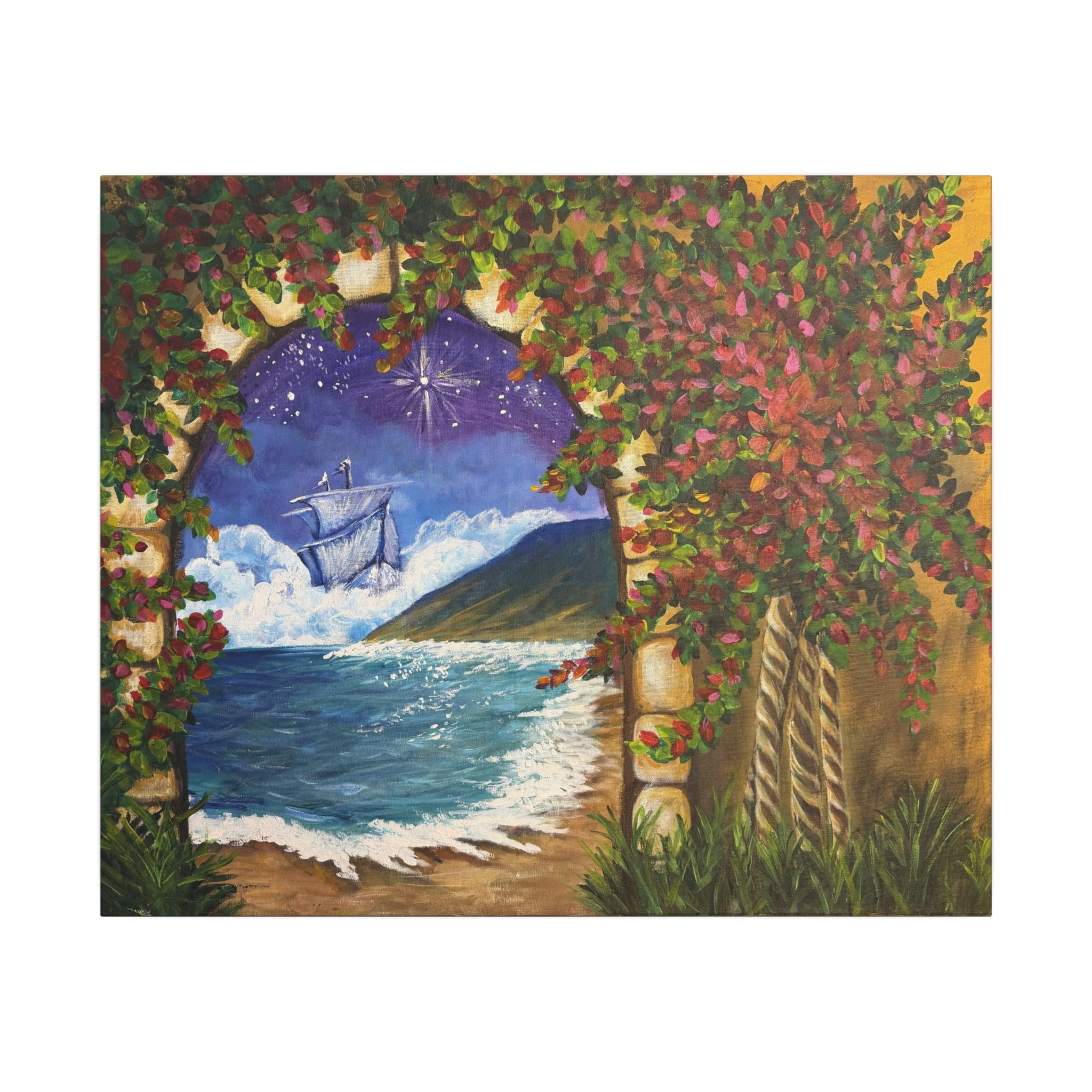 Coastal Dreamscape Canvas Wall Art — Ship in the Stars Matte Stretched Print of Original