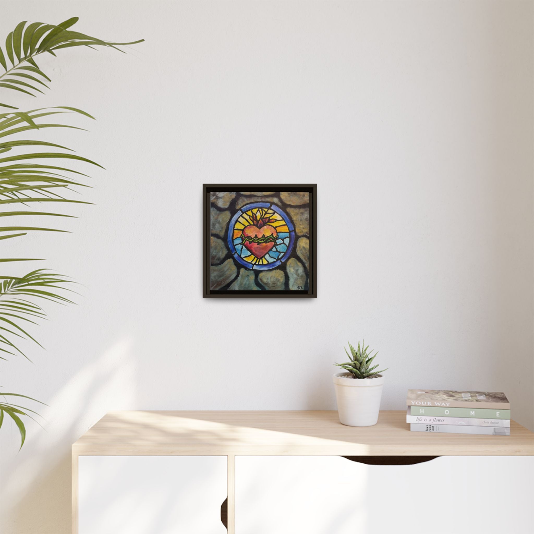 Sacred Heart Stained Glass Print — Framed Matte Canvas