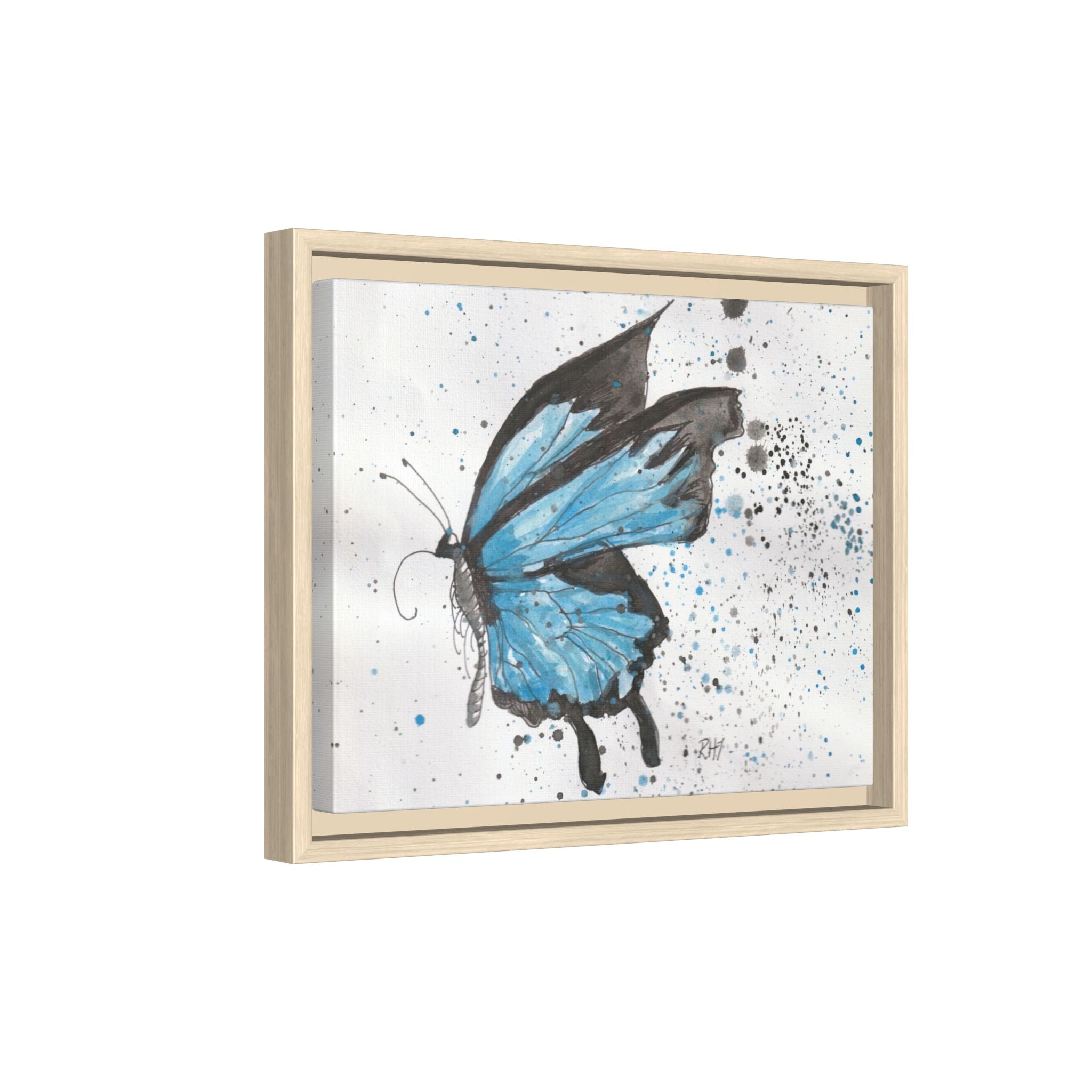 Blue Watercolor Butterfly Matte Canvas Print (Framed)