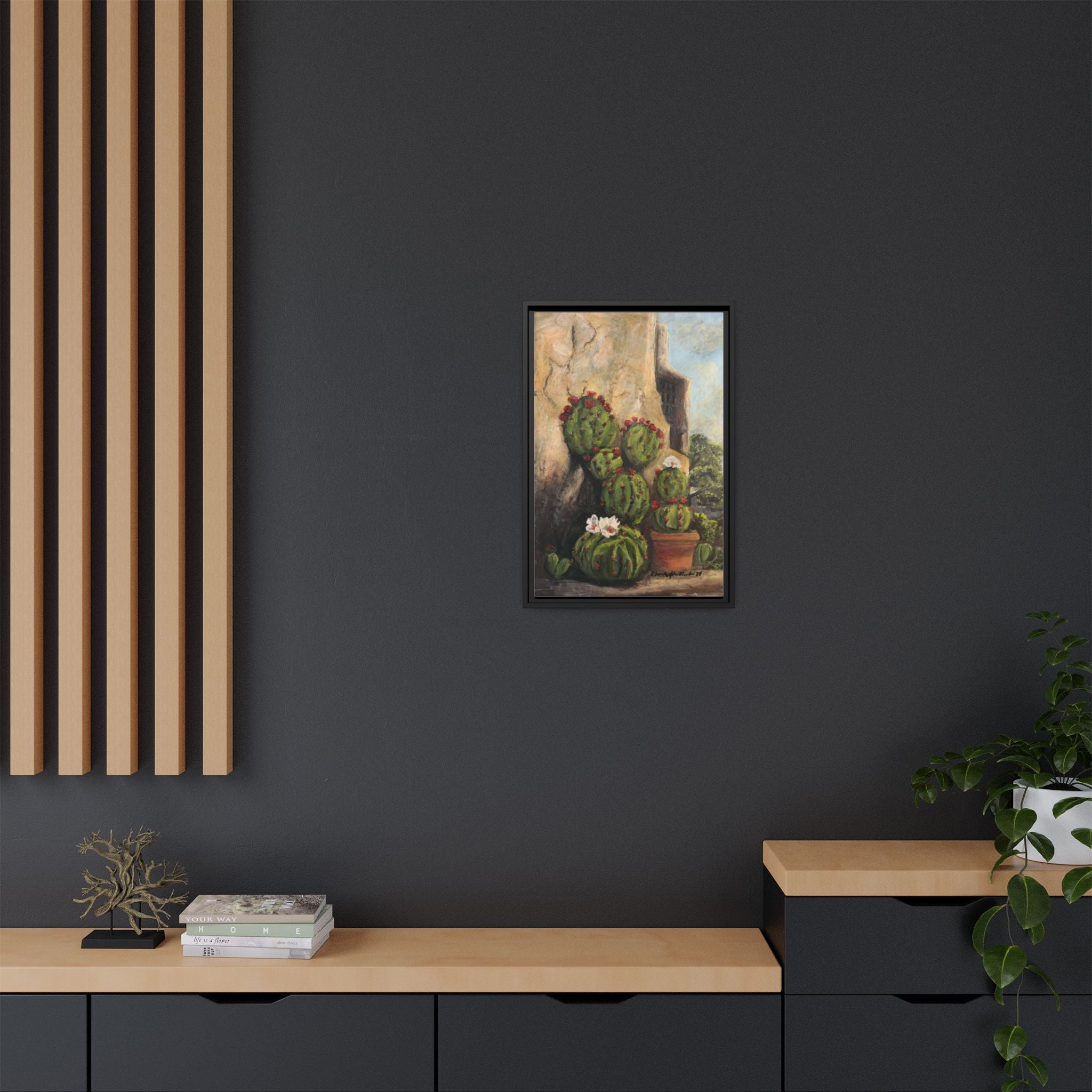 Matte Canvas Print of Original Desert Bloom, Framed (Multi-color)