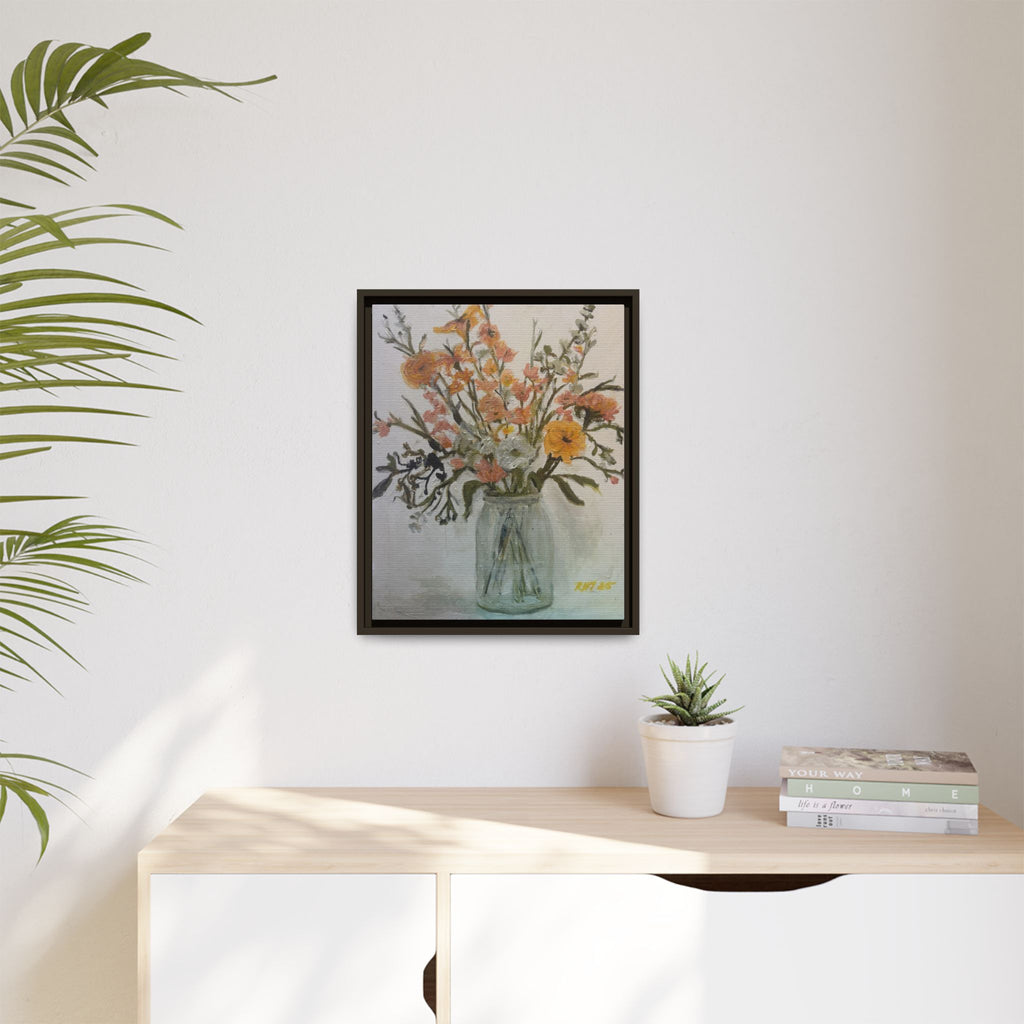 Framed Matte Canvas Art - Flower in Glass Jar Floral Painting Print of Original
