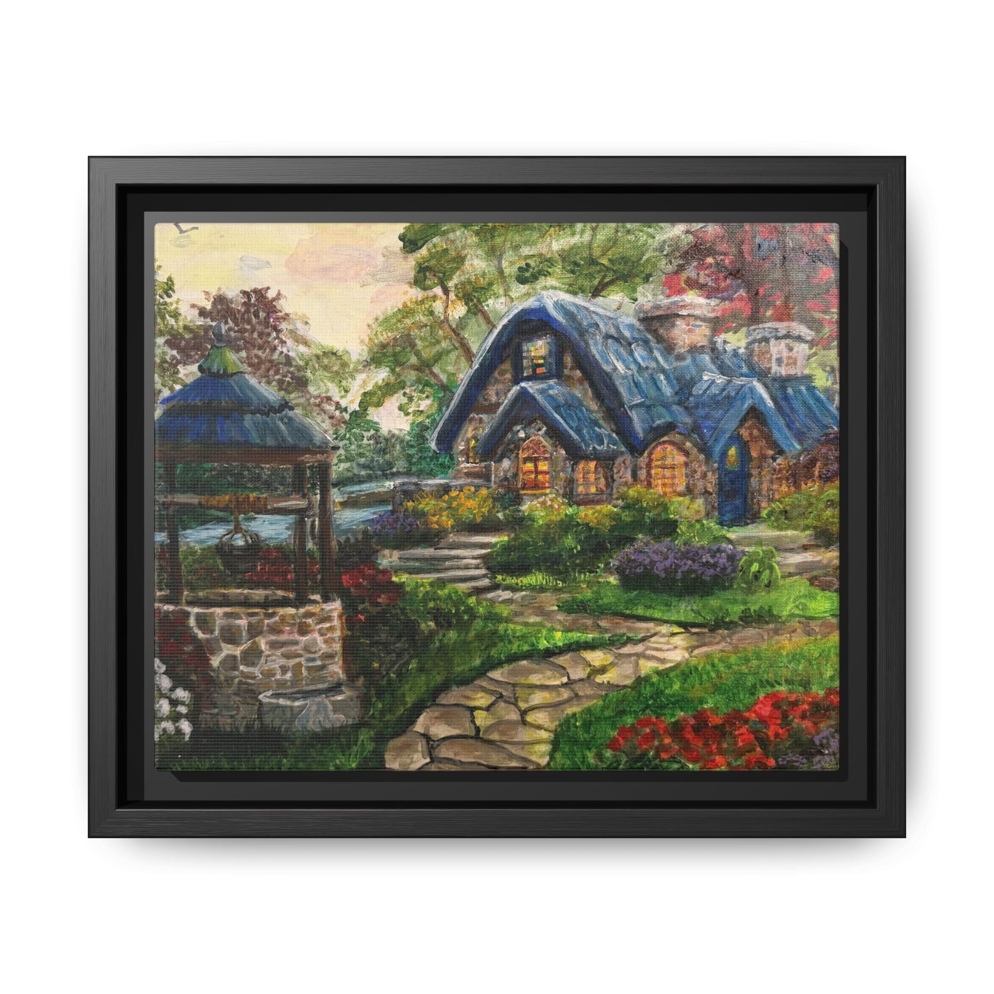 Framed Matte Canvas Cottage Well - Print of Original— Cozy Garden Pathway Print