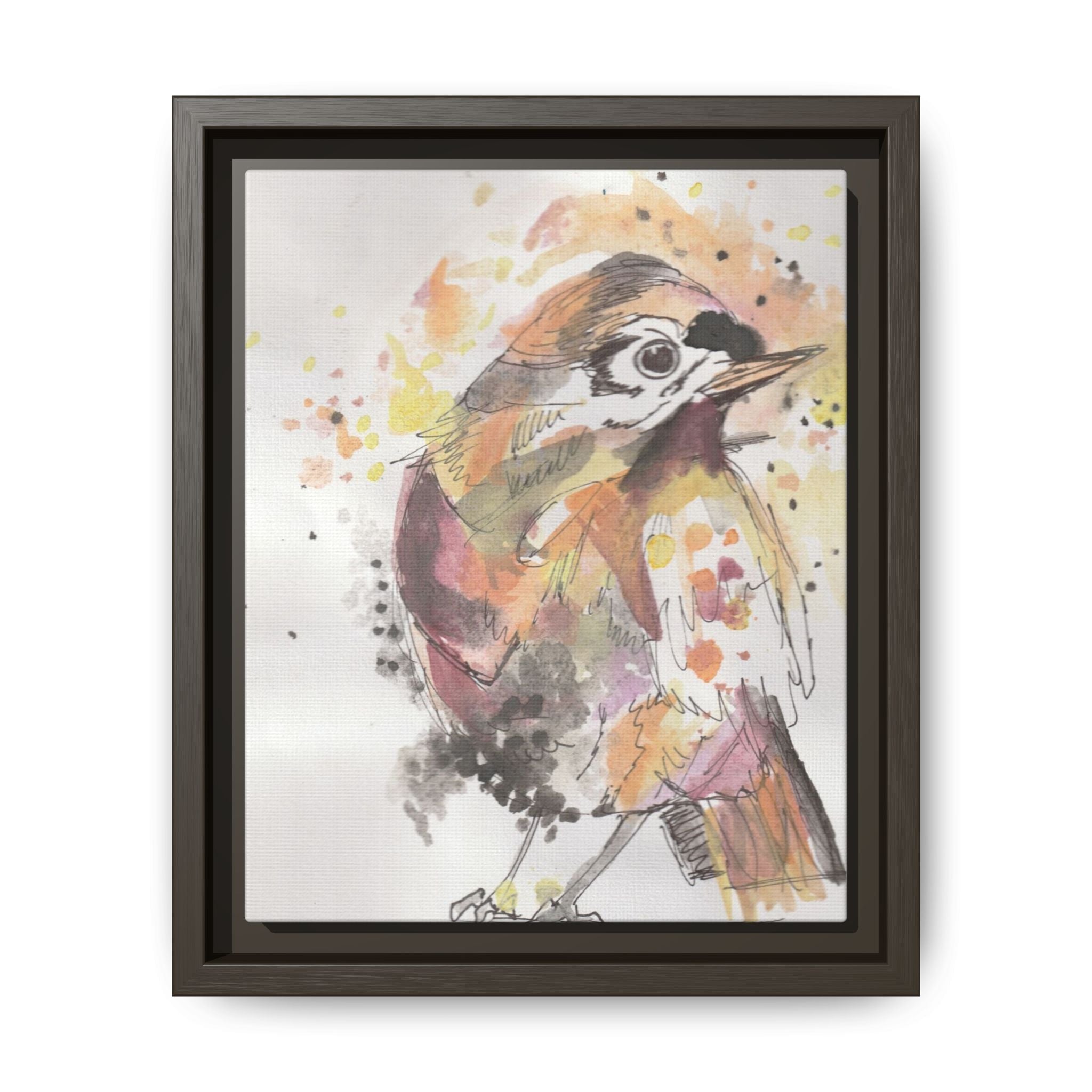 Carolina Wren Watercolor Songbird Framed Art Print of Original — Matte Canvas Wall Decor