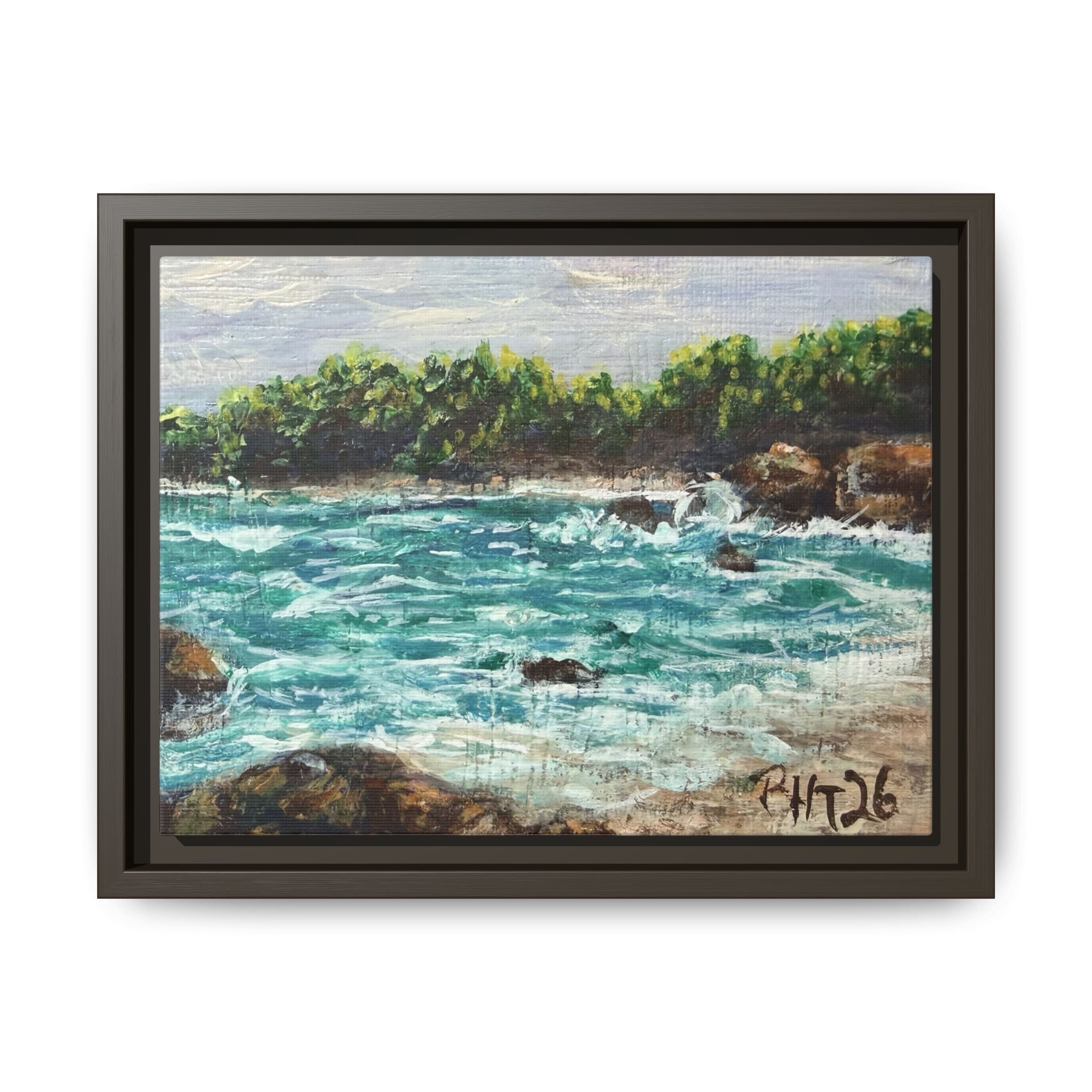 Framed Matte Canvas Print — Down By The Bay Print of Original - Turquoise Ocean Seascape Painting