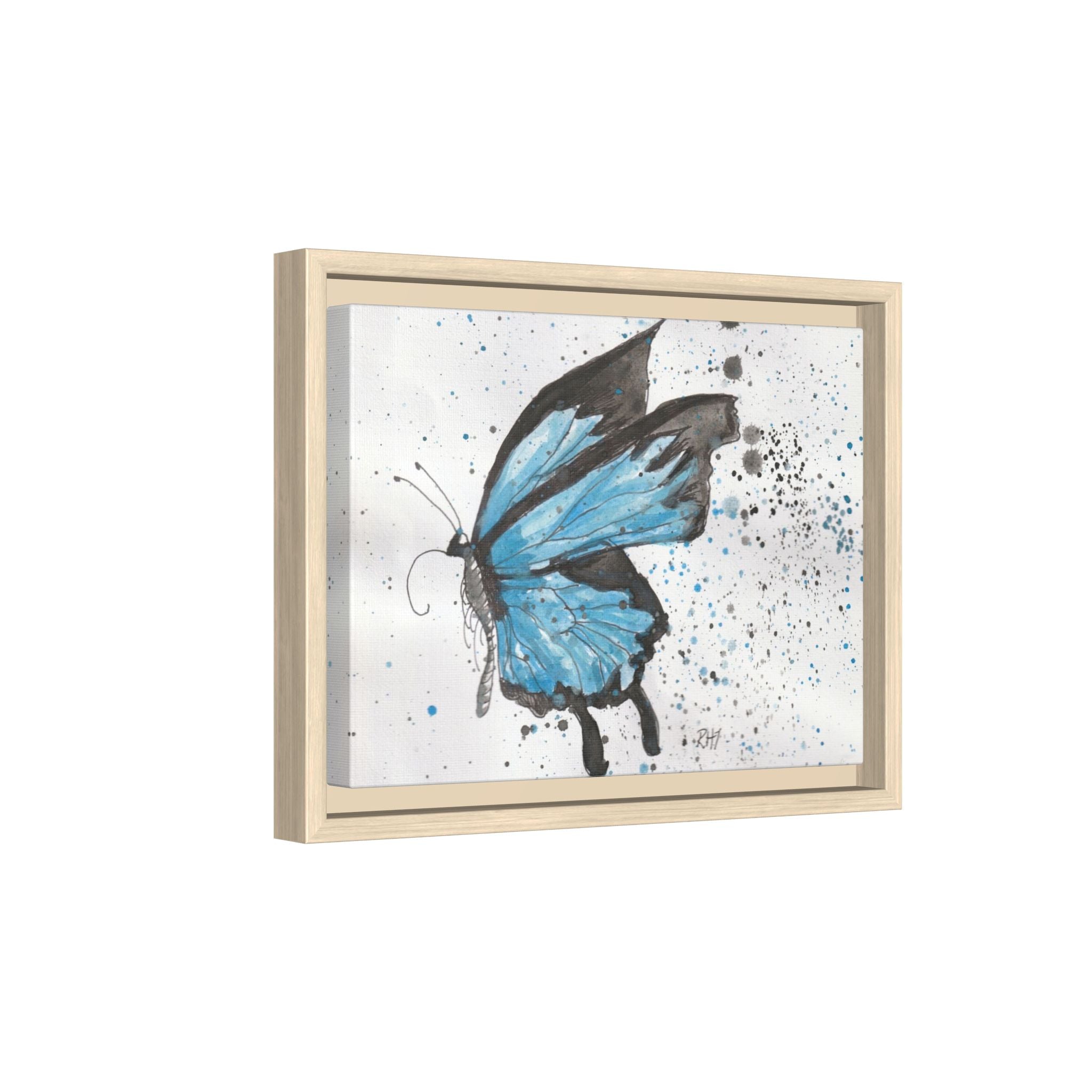Blue Watercolor Butterfly Matte Canvas Print (Framed)
