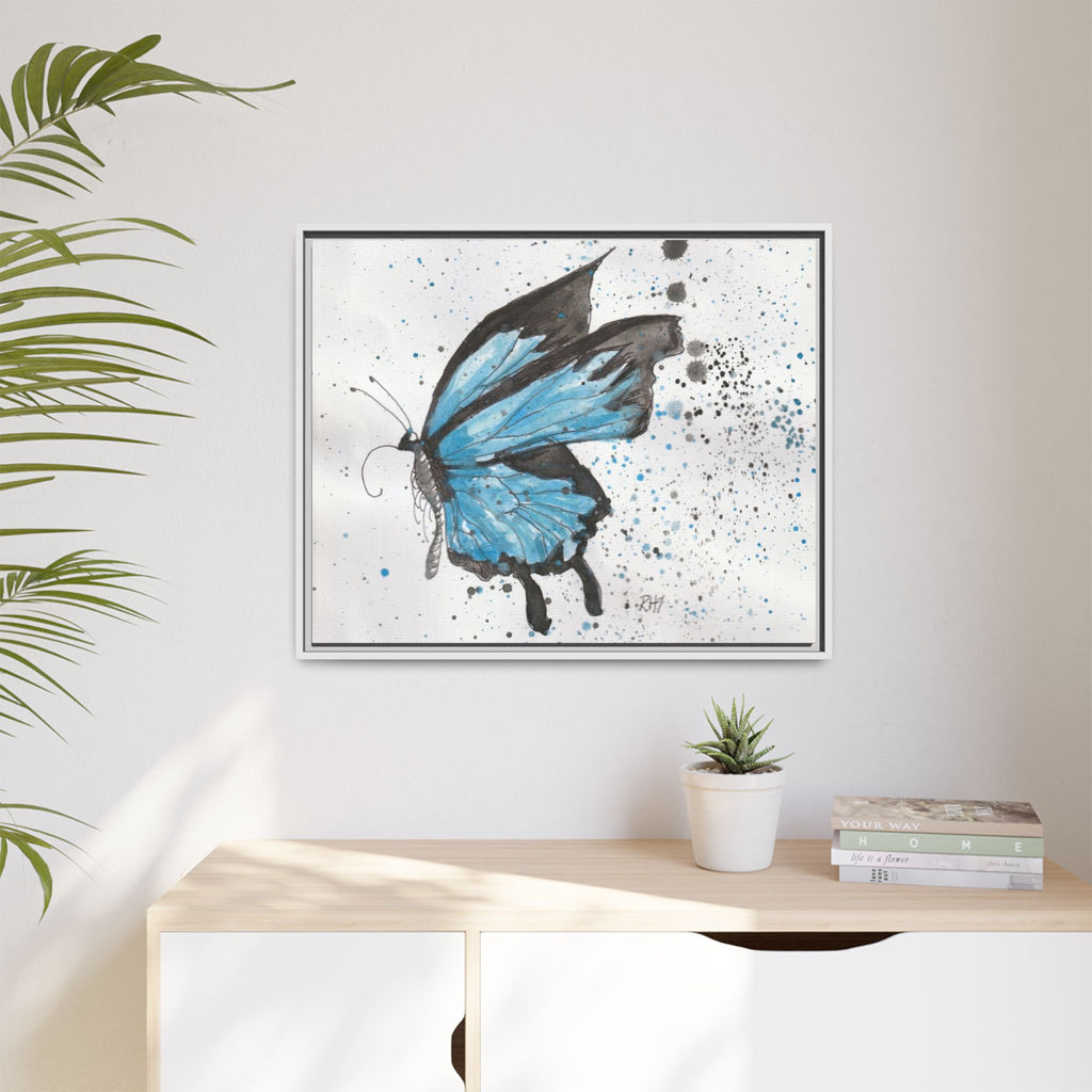 Blue Watercolor Butterfly Matte Canvas Print (Framed)