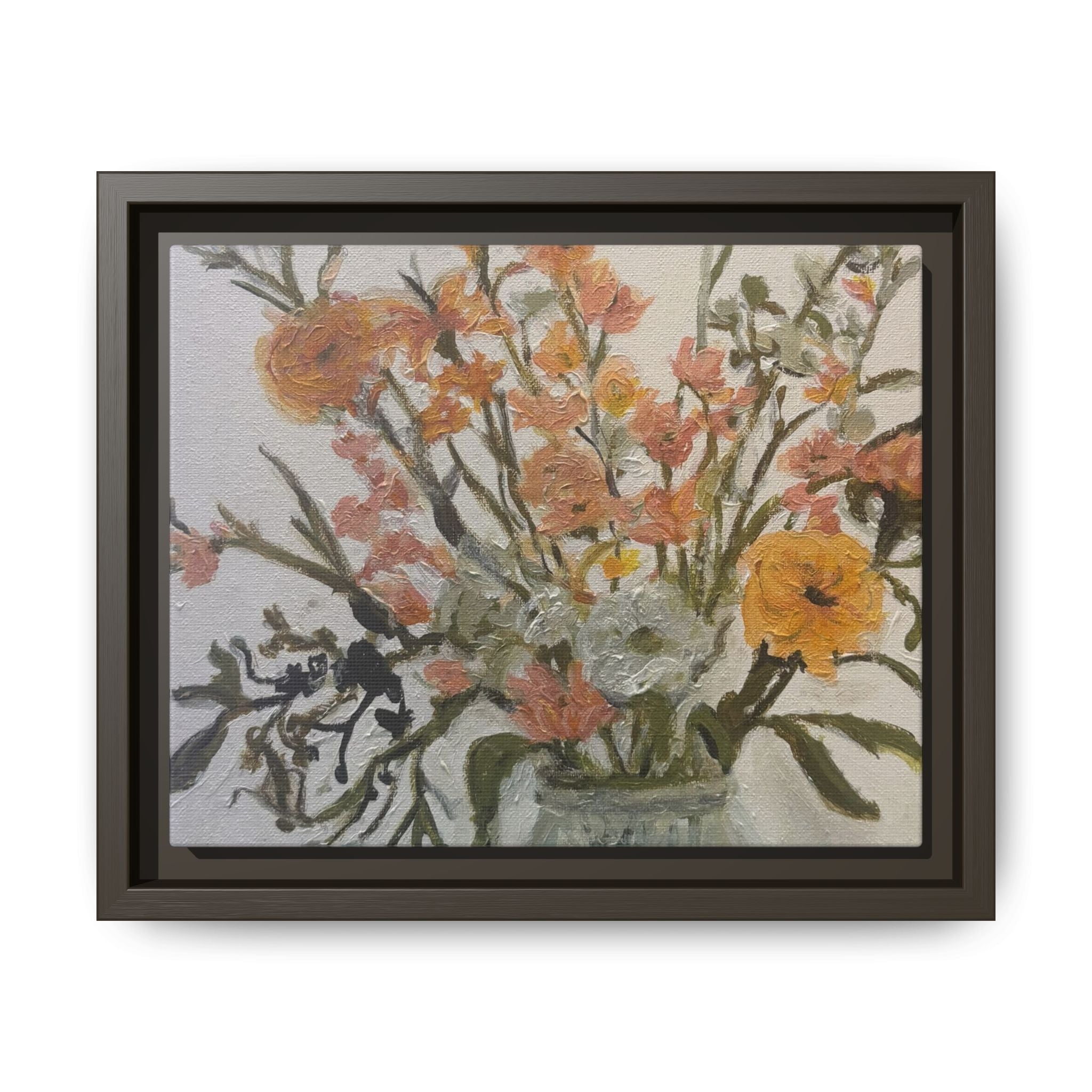 Framed Matte Canvas Art - Flower in Glass Jar Floral Painting Print of Original