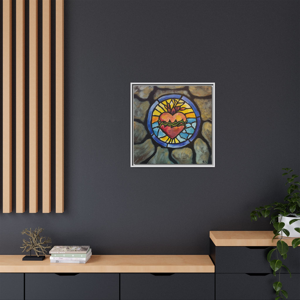 Sacred Heart Stained Glass Print — Framed Matte Canvas