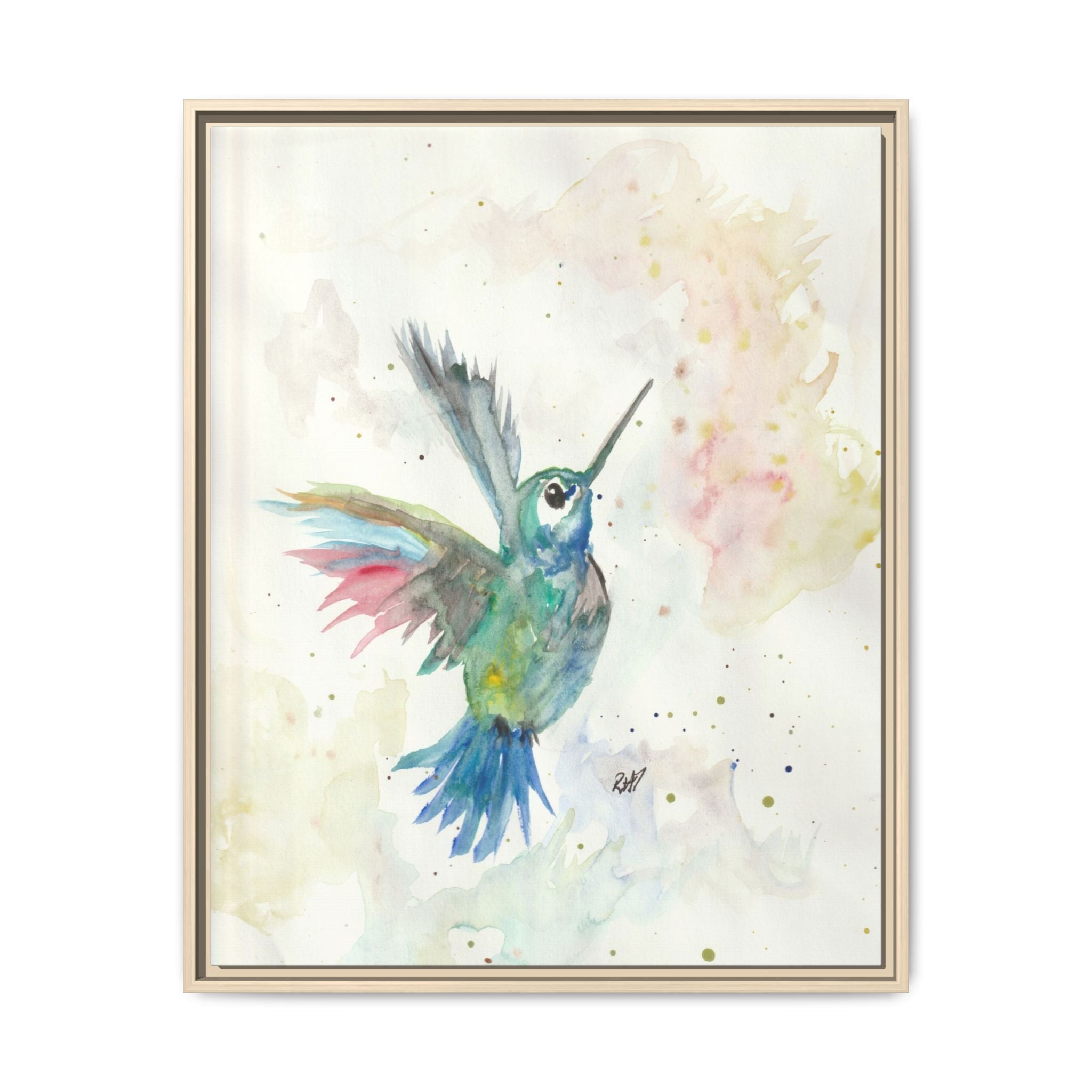 Higher Hummingbird Watercolor Framed Canvas Print of Original — Multicolor Matte Wall Art