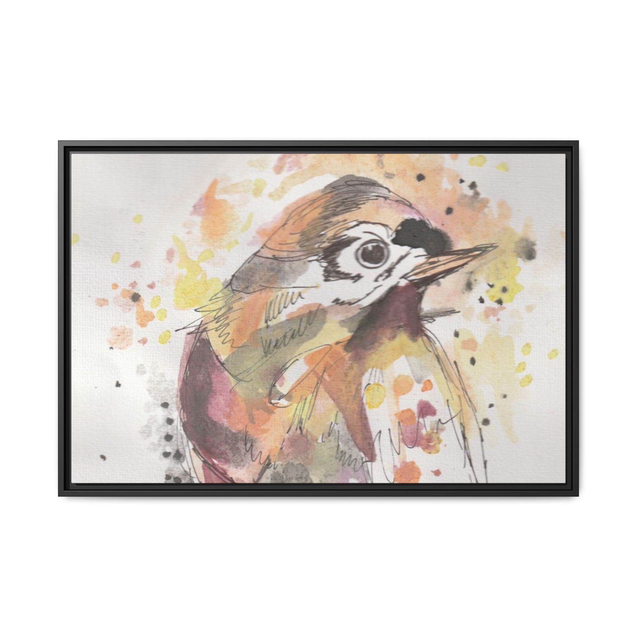 Carolina Wren Watercolor Songbird Framed Art Print of Original — Matte Canvas Wall Decor