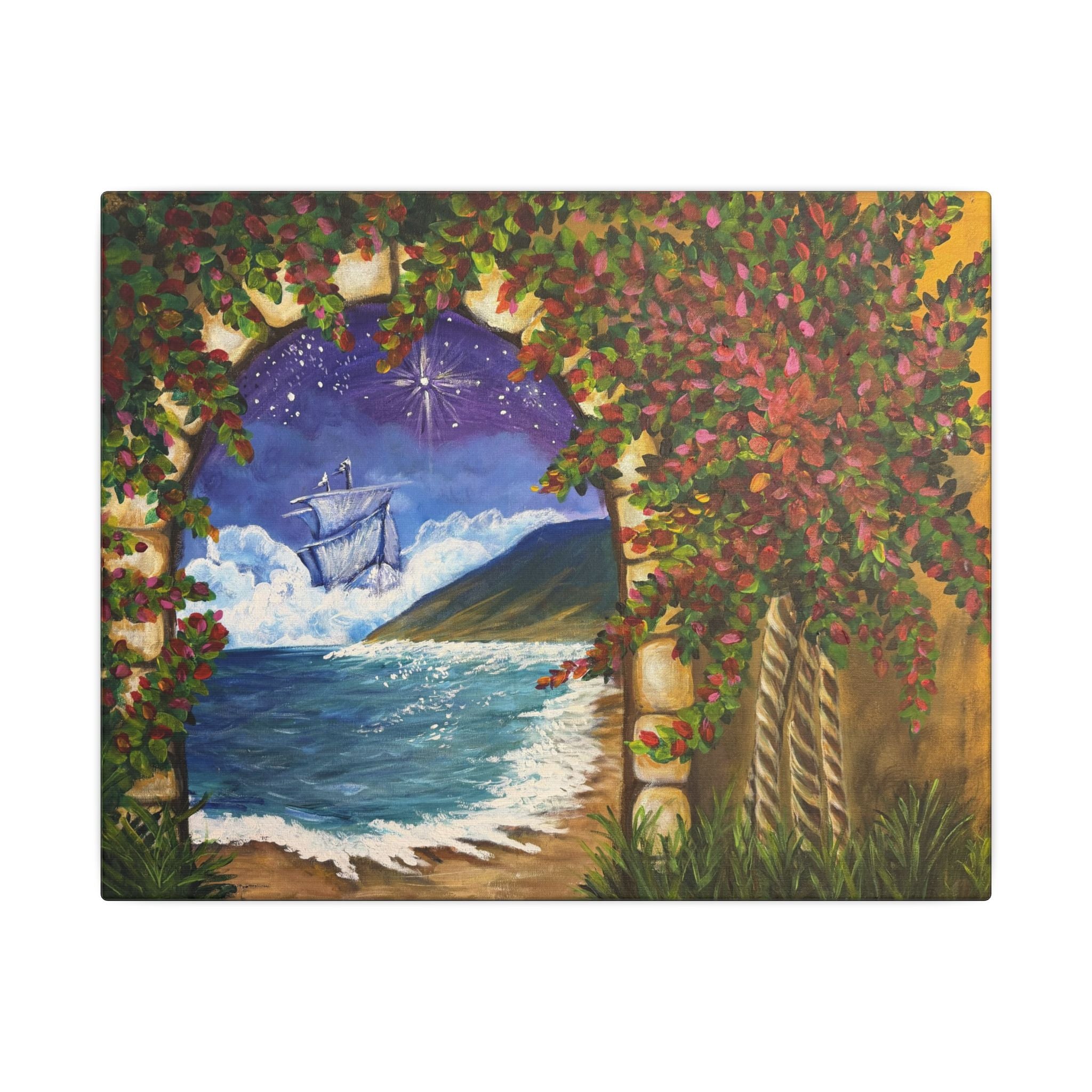 Coastal Dreamscape Canvas Wall Art — Ship in the Stars Matte Stretched Print of Original