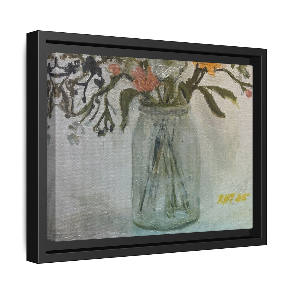 Framed Matte Canvas Art - Flower in Glass Jar Floral Painting Print of Original