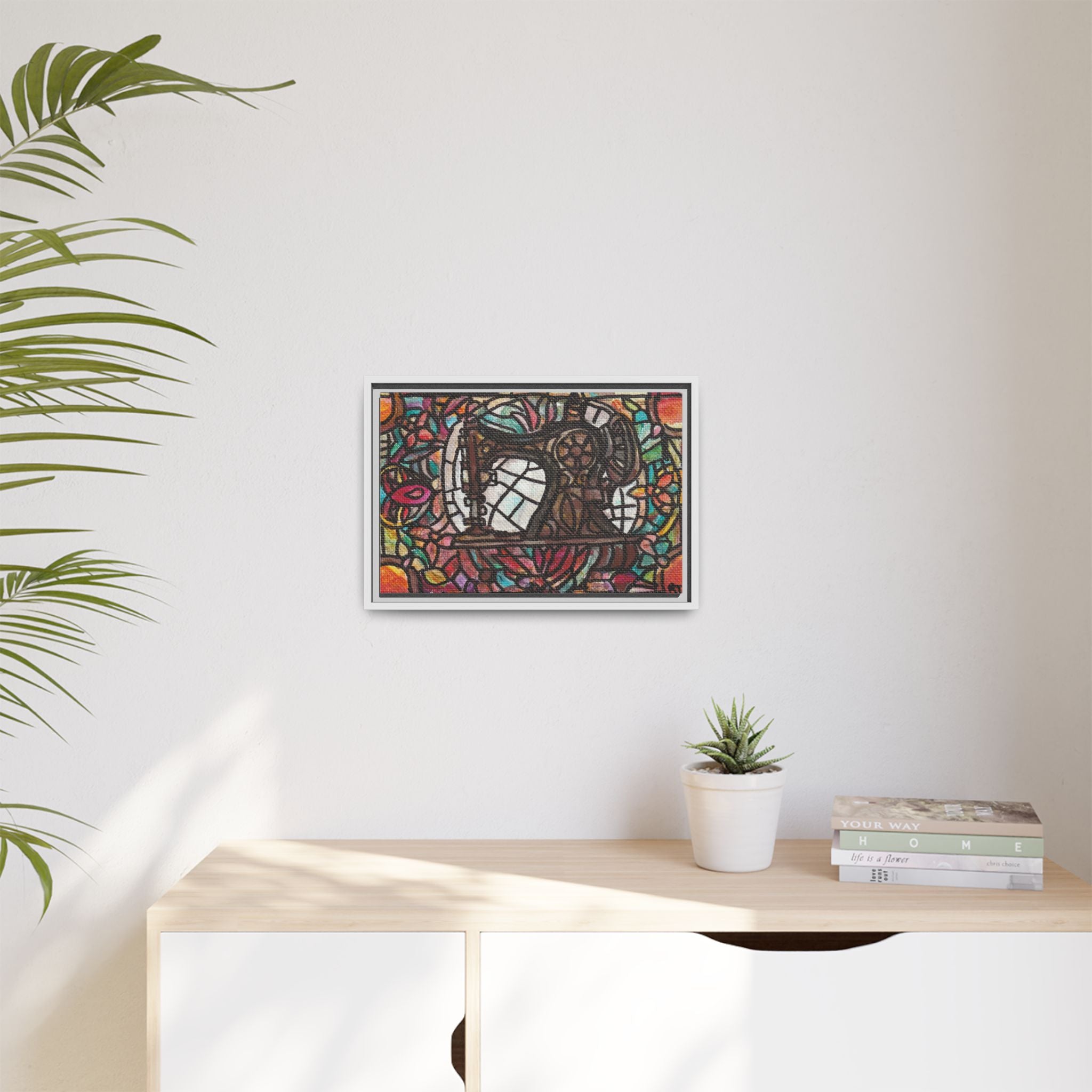 Framed Sewing Machine Stained-Glass Canvas Print of Original Great Grandma's Sewing Machine