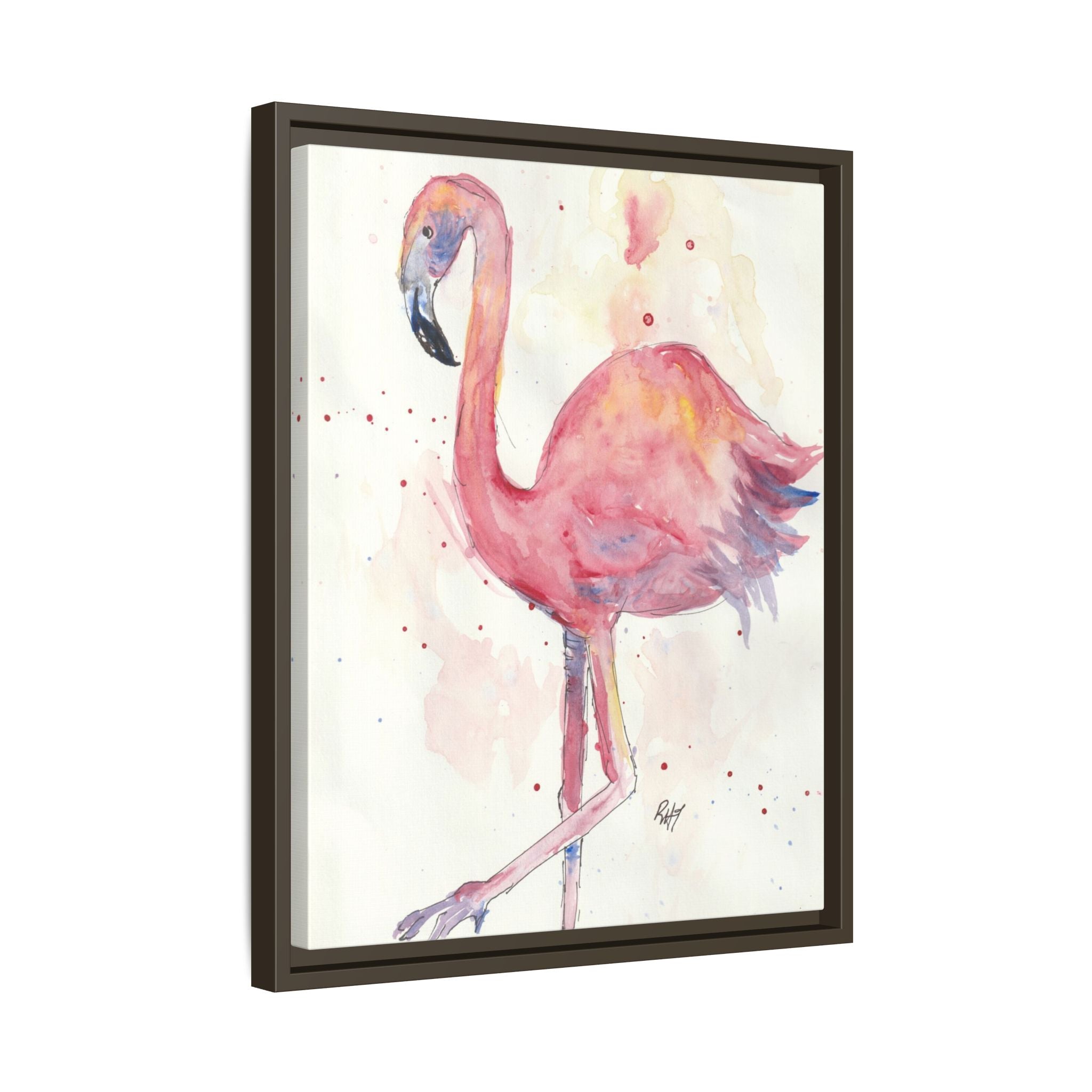 Watercolor Flamingo Dance Matte Canvas Framed Art Print of Original