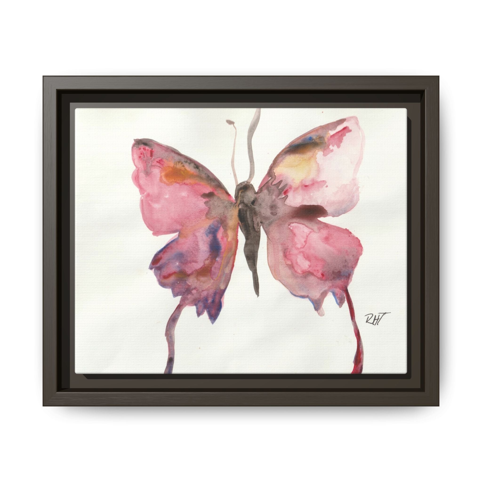 Framed Watercolor Float Like a Butterfly Canvas Print of Original— Pink Floral Wall Art