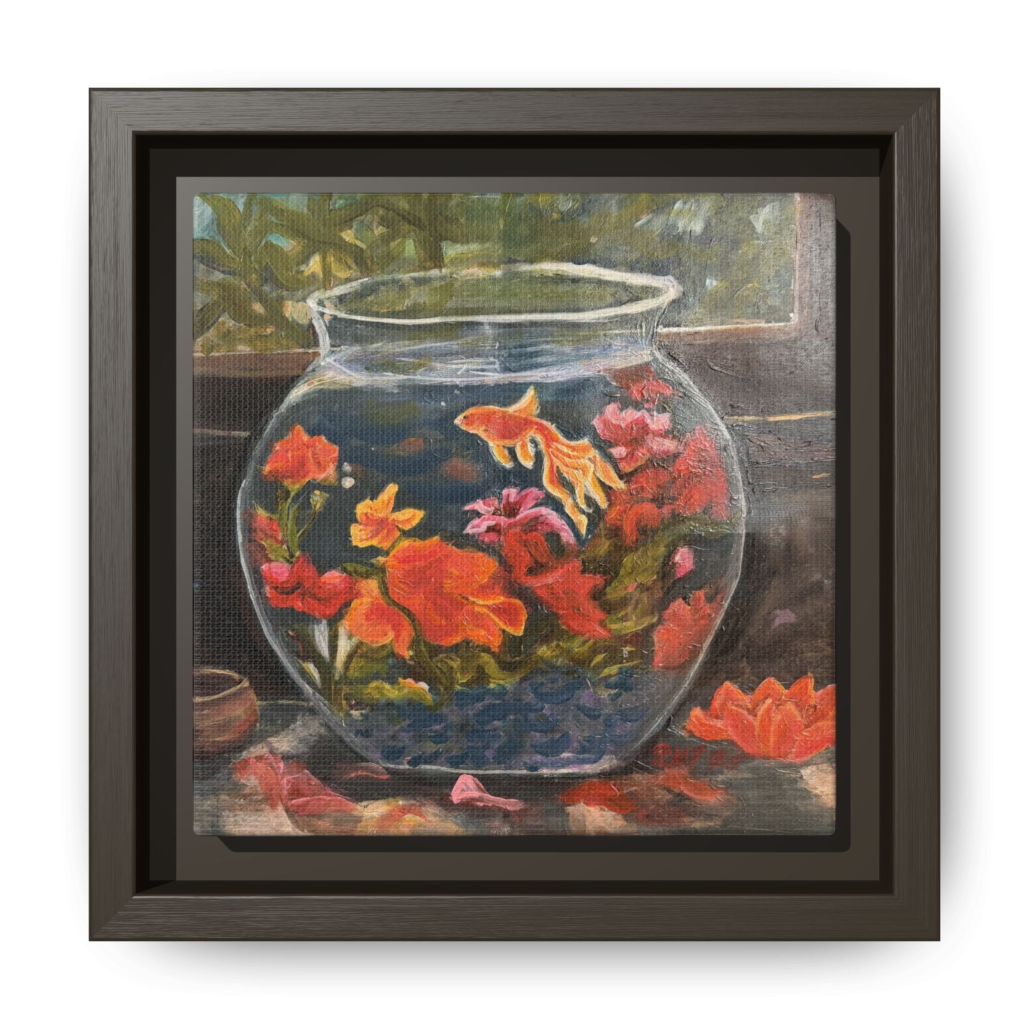 Framed Matte Canvas Print of Original– Colorful Goldfish Bowl Art
