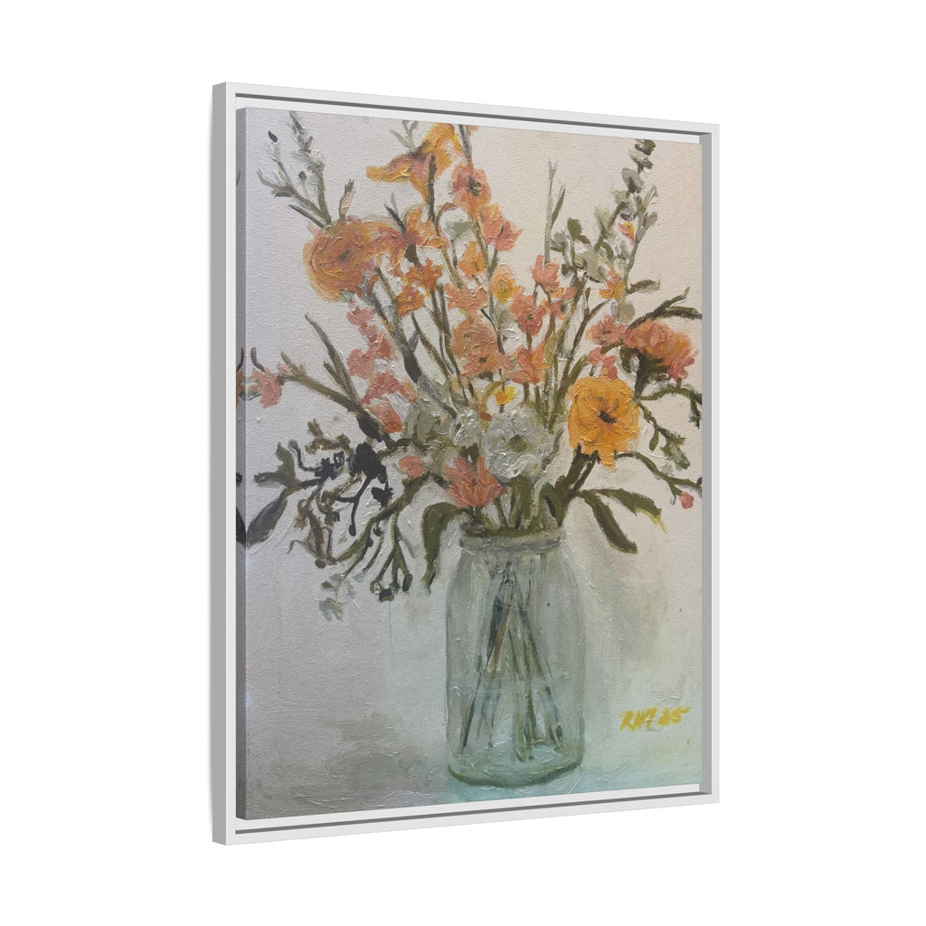 Framed Matte Canvas Art - Flower in Glass Jar Floral Painting Print of Original